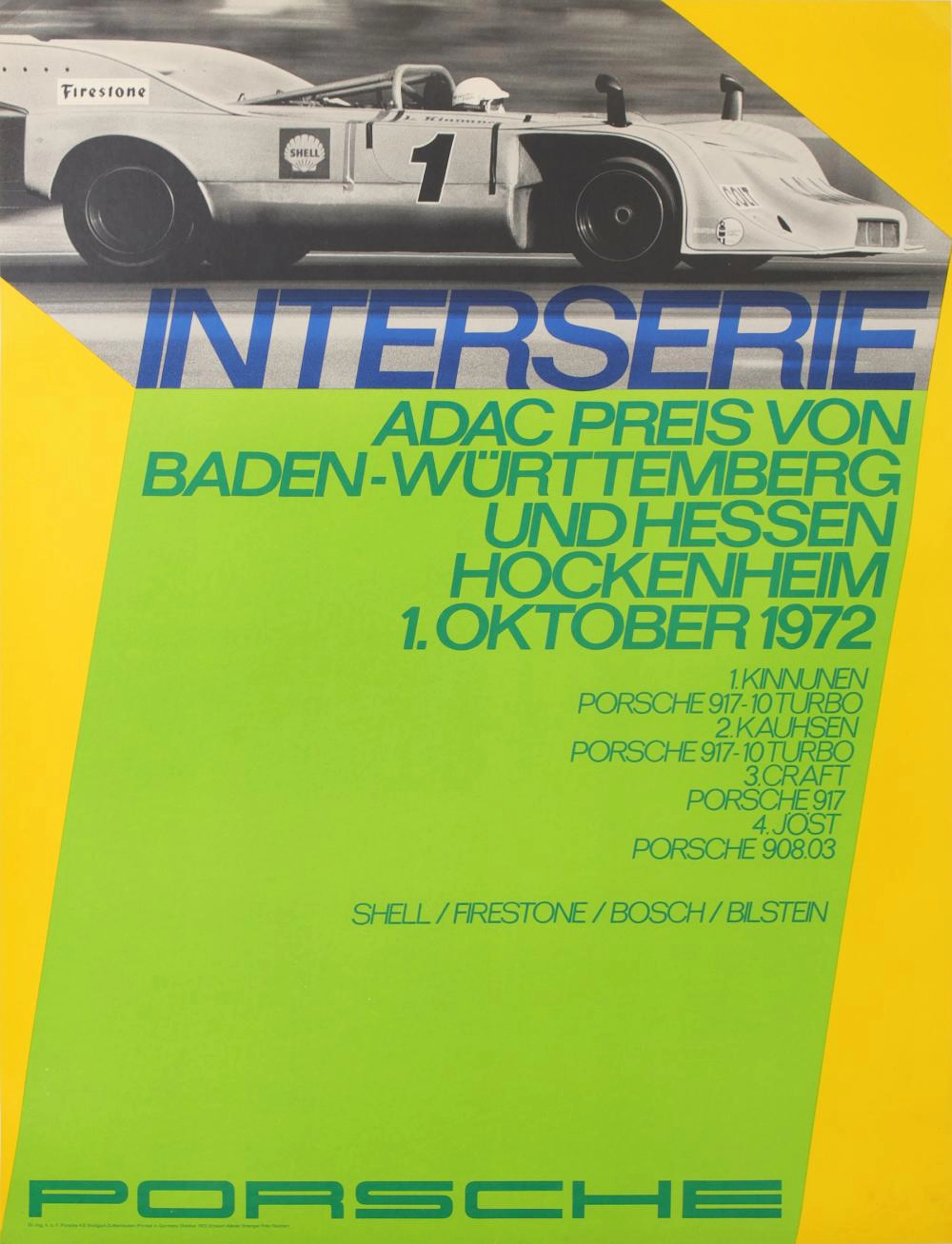 Original Vintage Porsche Car Race Poster Interserie Baden...
