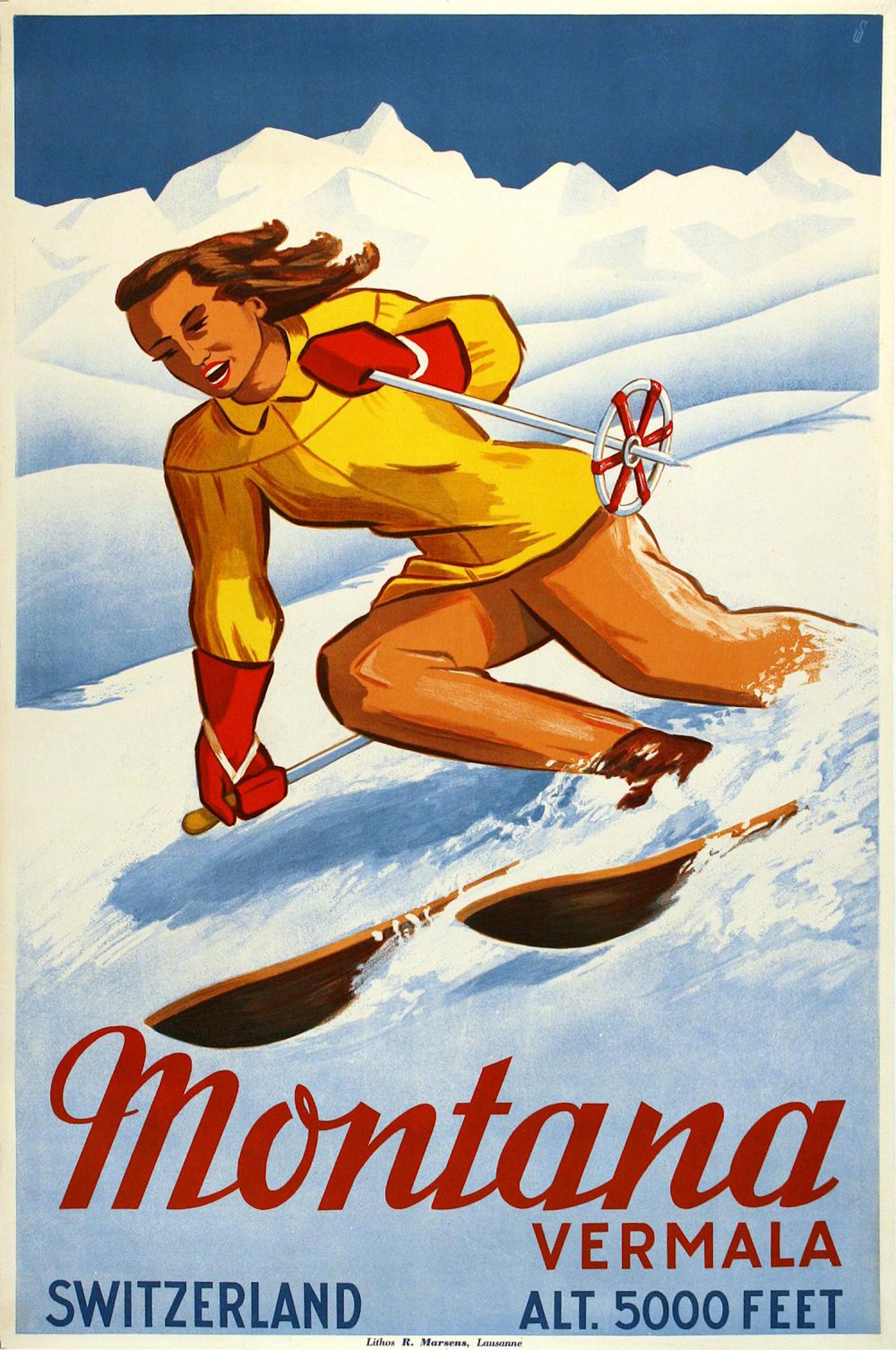 Original Vintage Montana Switzerland Ski Poster by...
