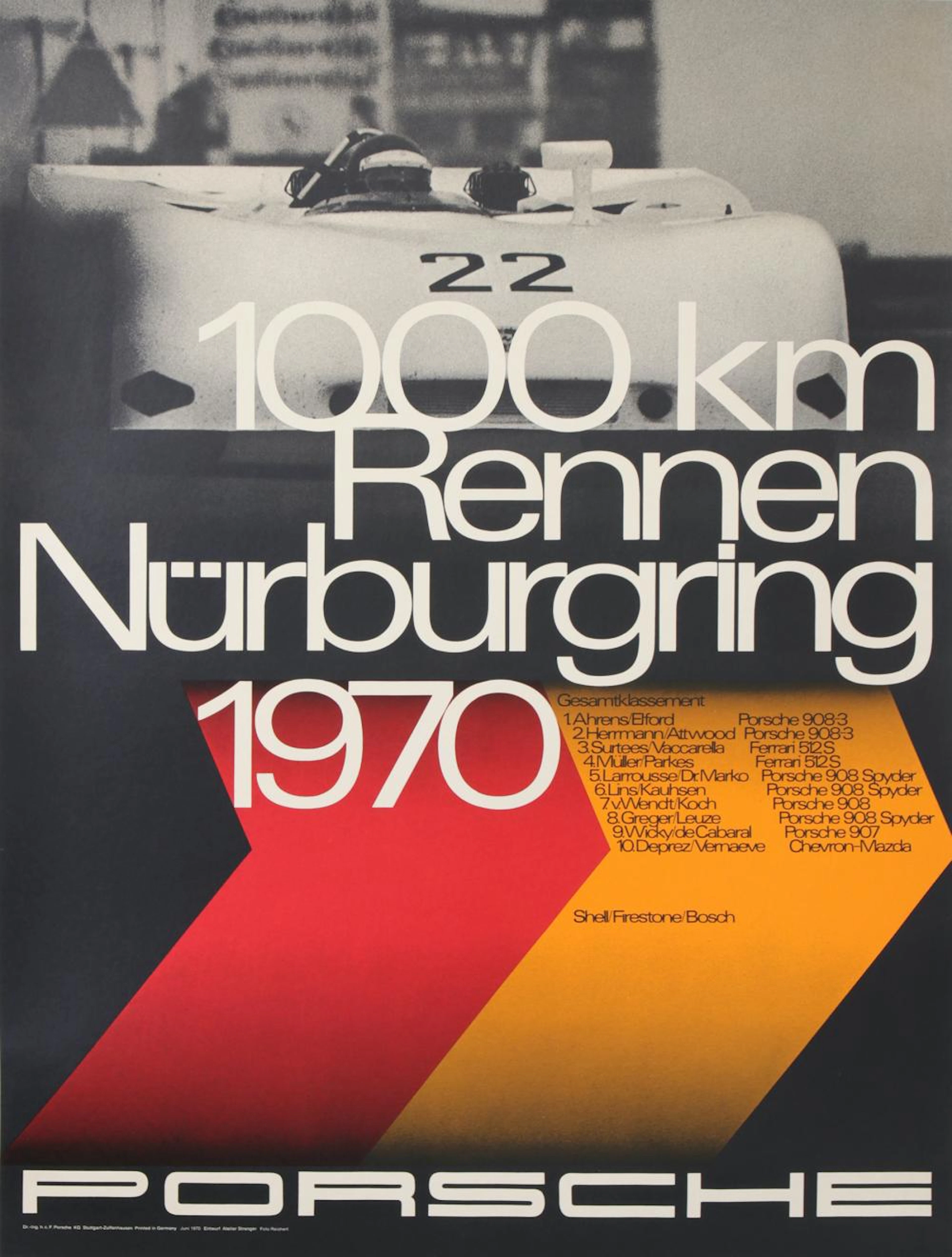Original Vintage Porsche Car Race Poster Nurburgring...