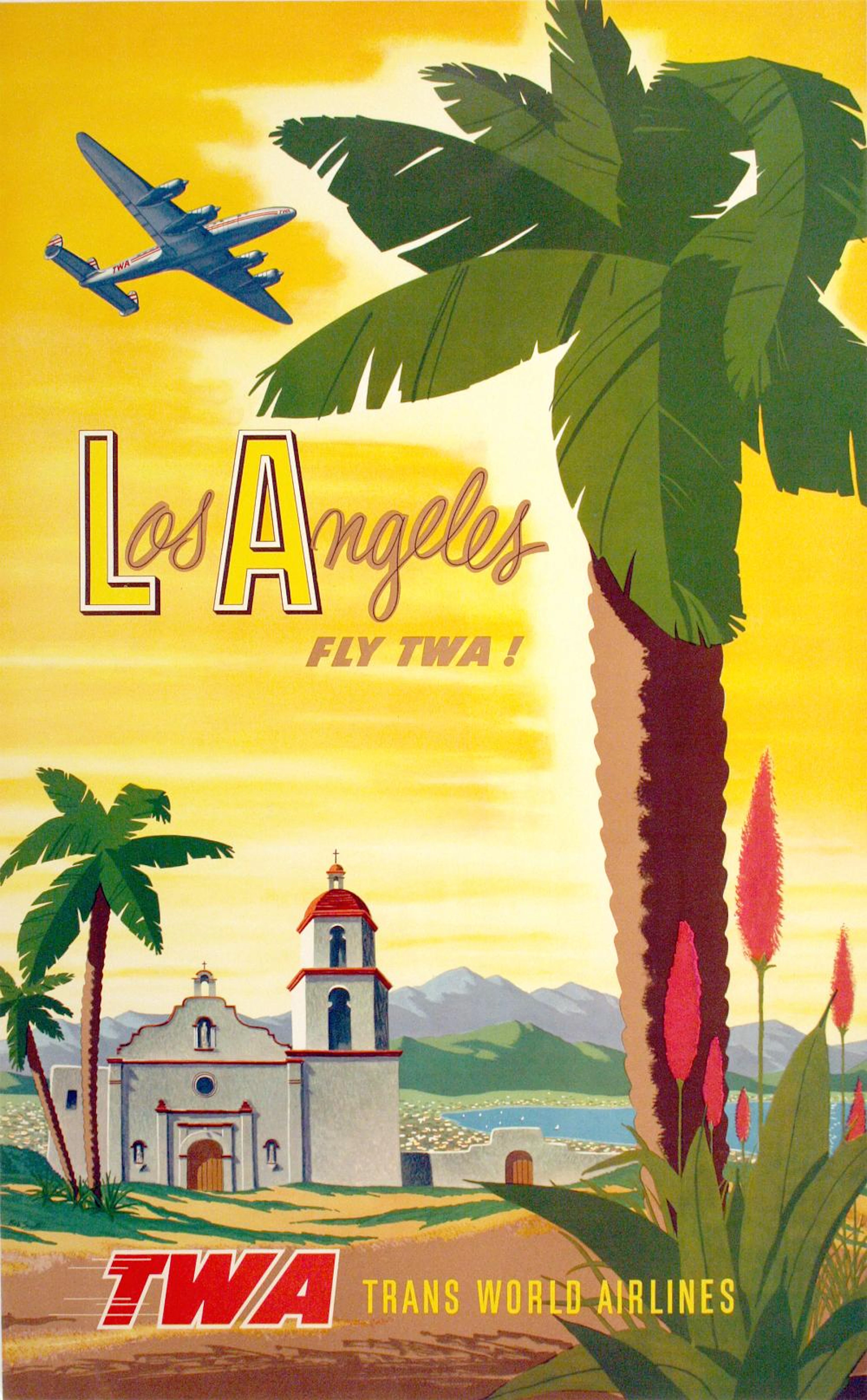 TWA Original Vintage Poster - Los Angeles by Bob Smith - Constellatio