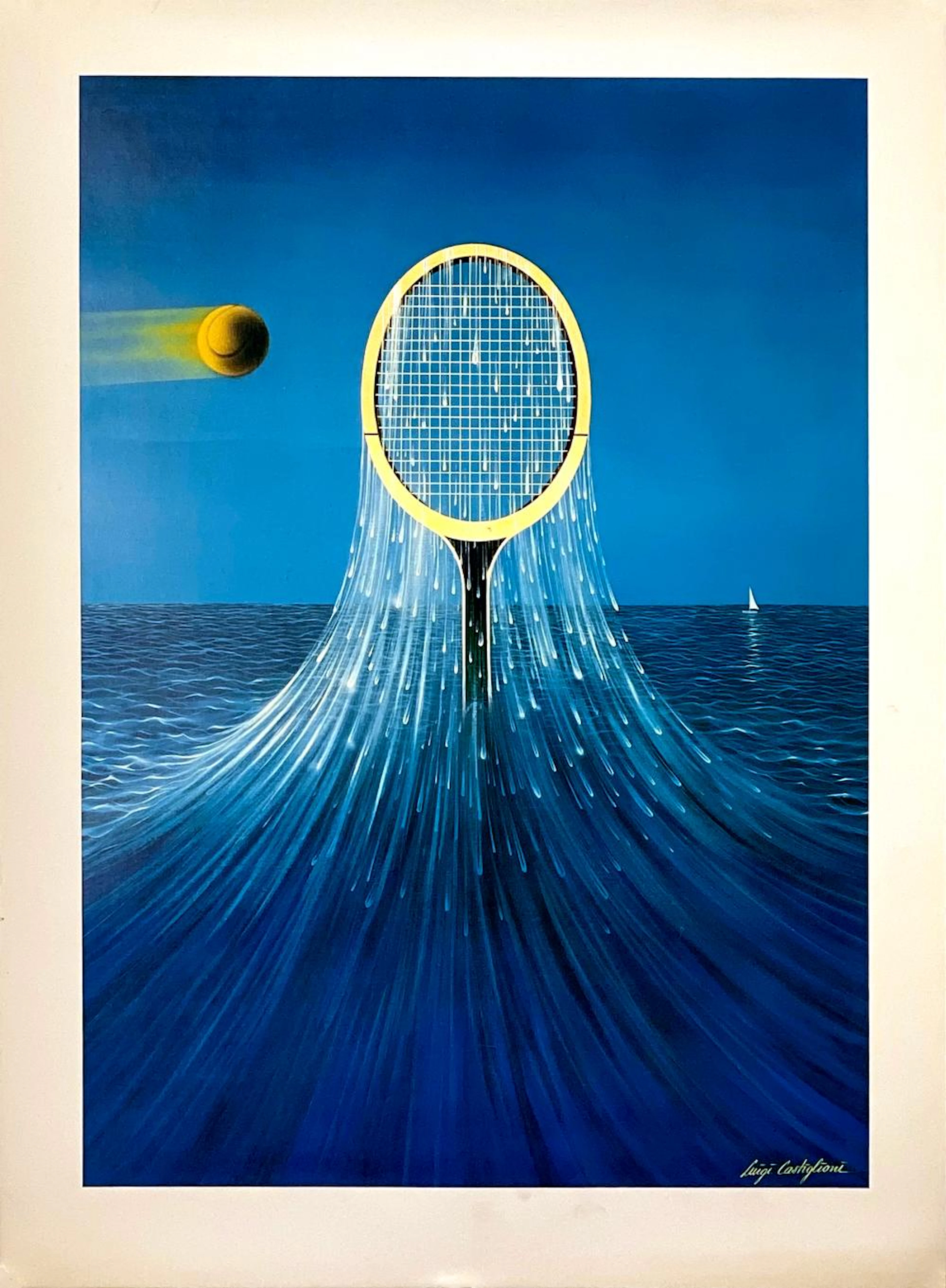 Tennis - Racquet Rising From Water Original Vintage Print...