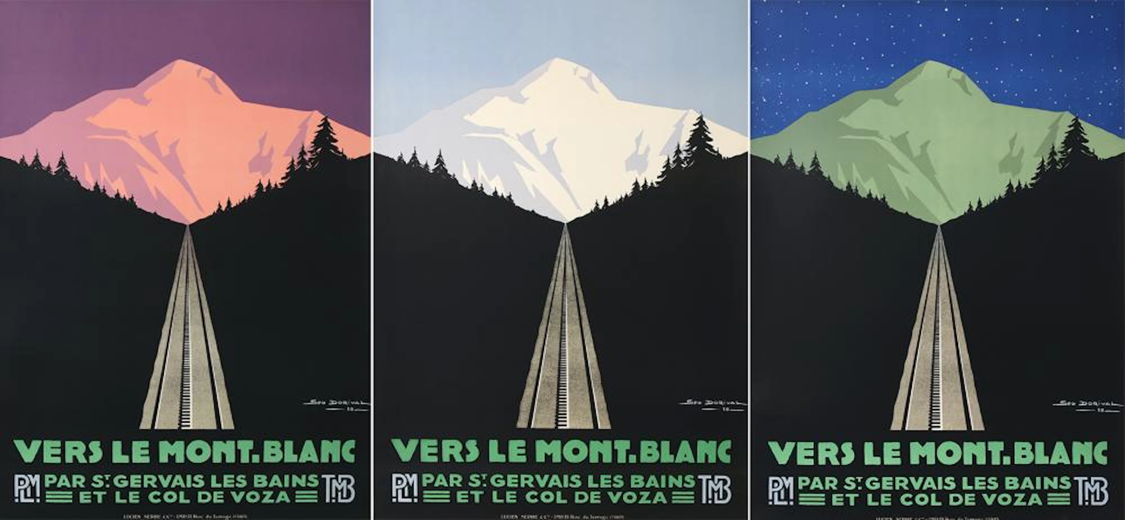 Original Trio of Vers le Mont Blanc Swiss Posters by George Dorival 1928
