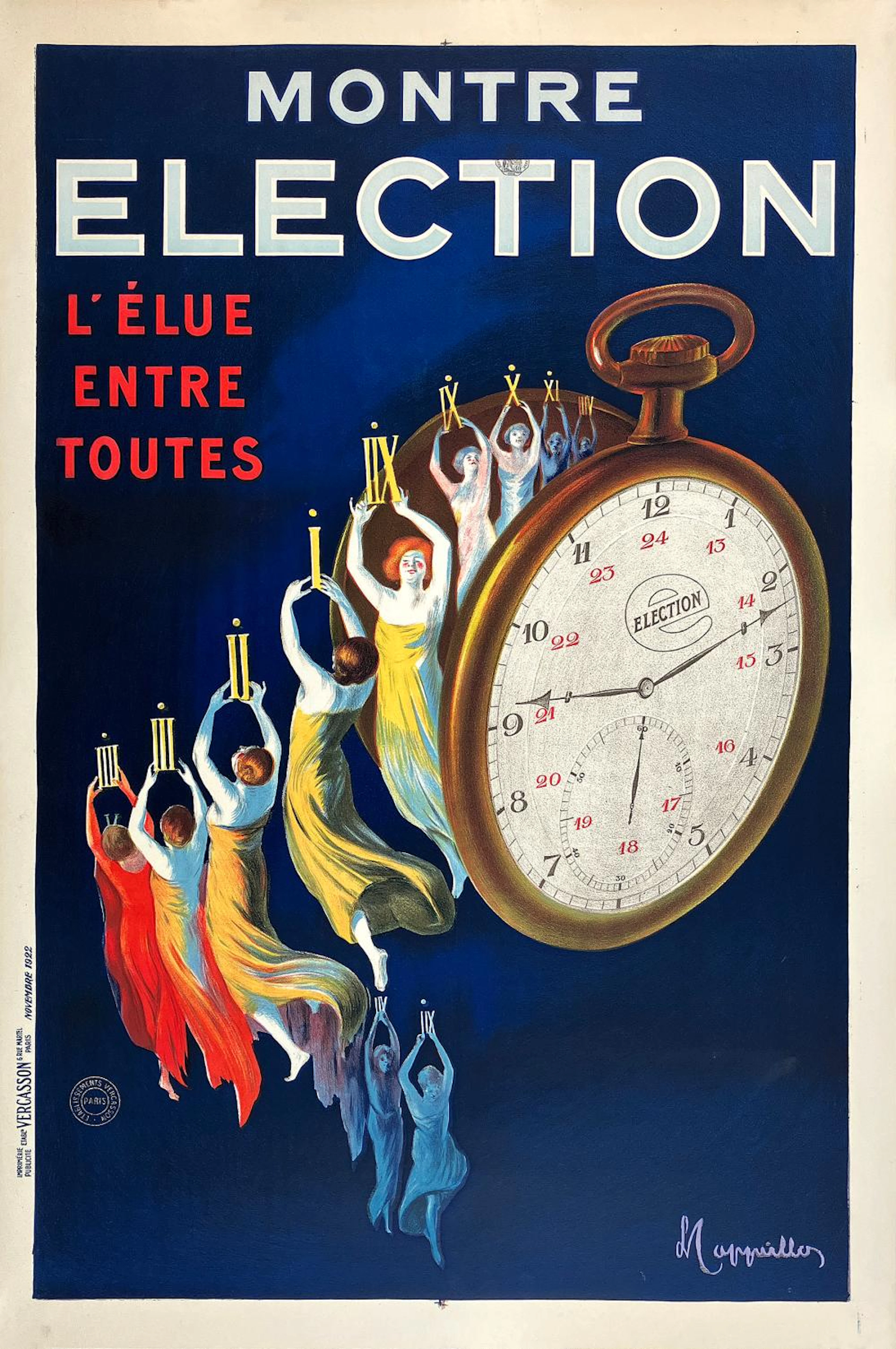 Original Vintage Cappiello Montre Election Watch Poster 1922 Art Deco