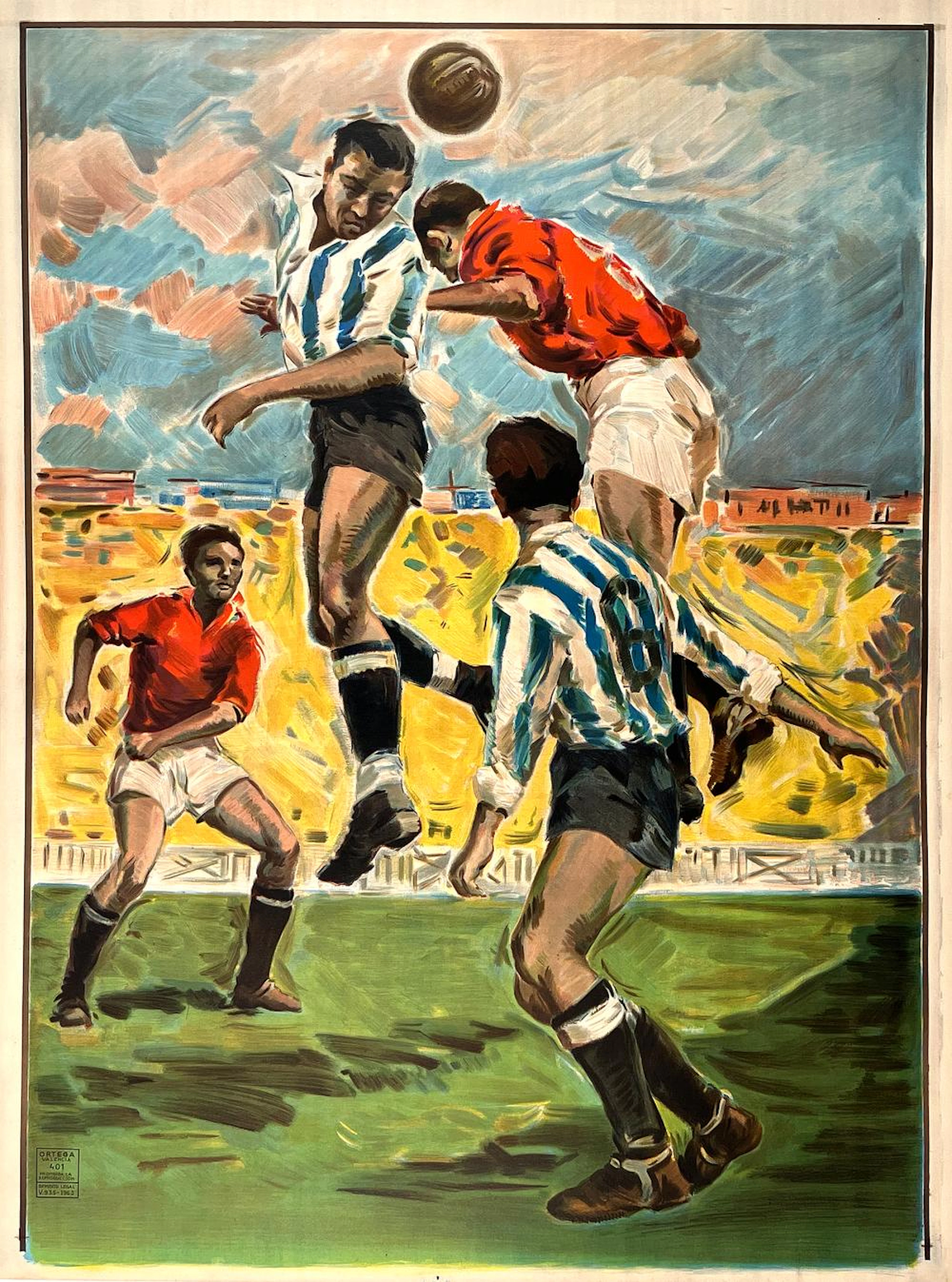 Original Vintage Soccer Poster 1963 Head's Up Spai
