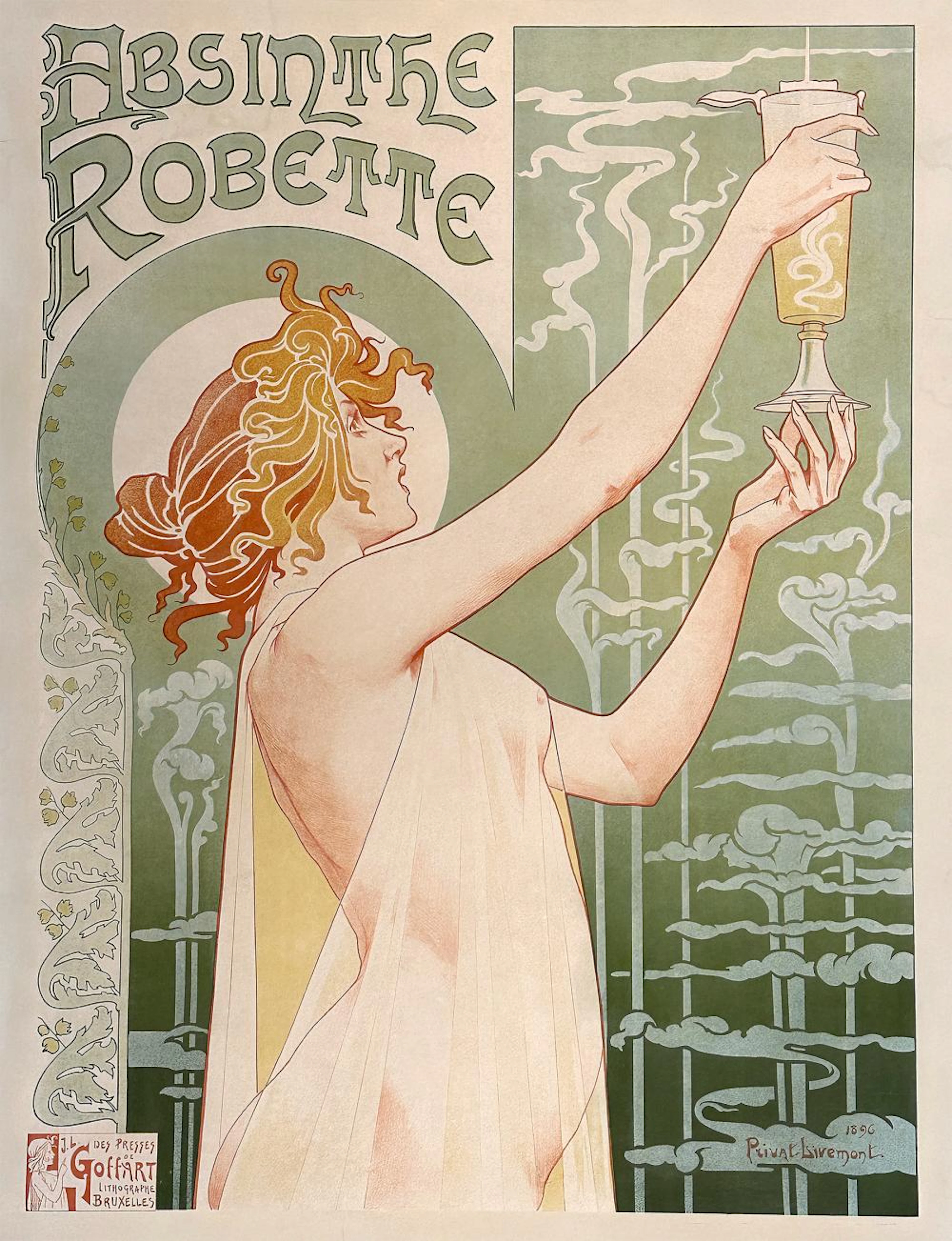 Original Rare Absinthe Robette Poster by Henri Privat-Livemont 1896 Art Nouveau
