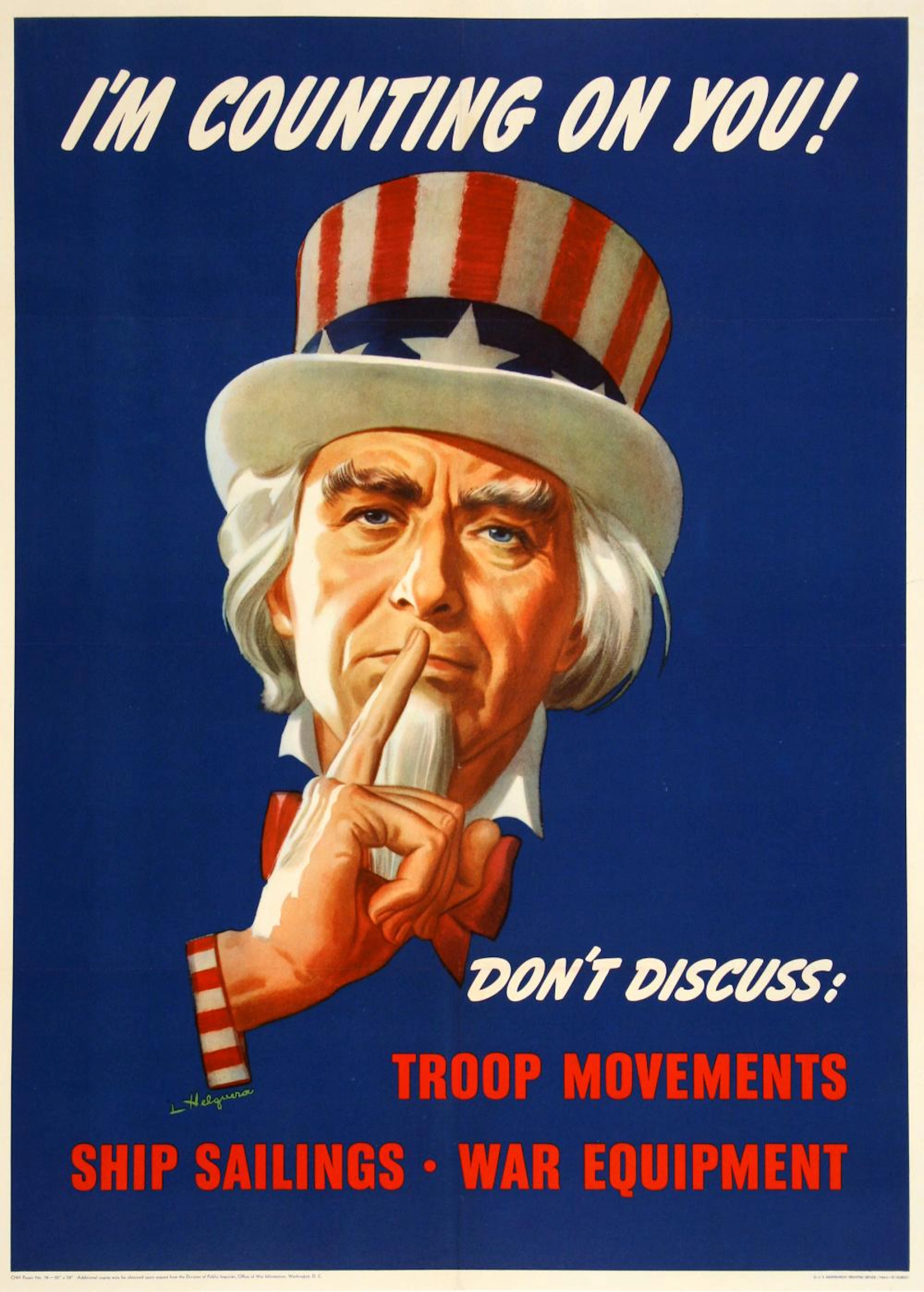Original WWII AMerican 1943 Poster by L. Helguera - I'm Counting on You