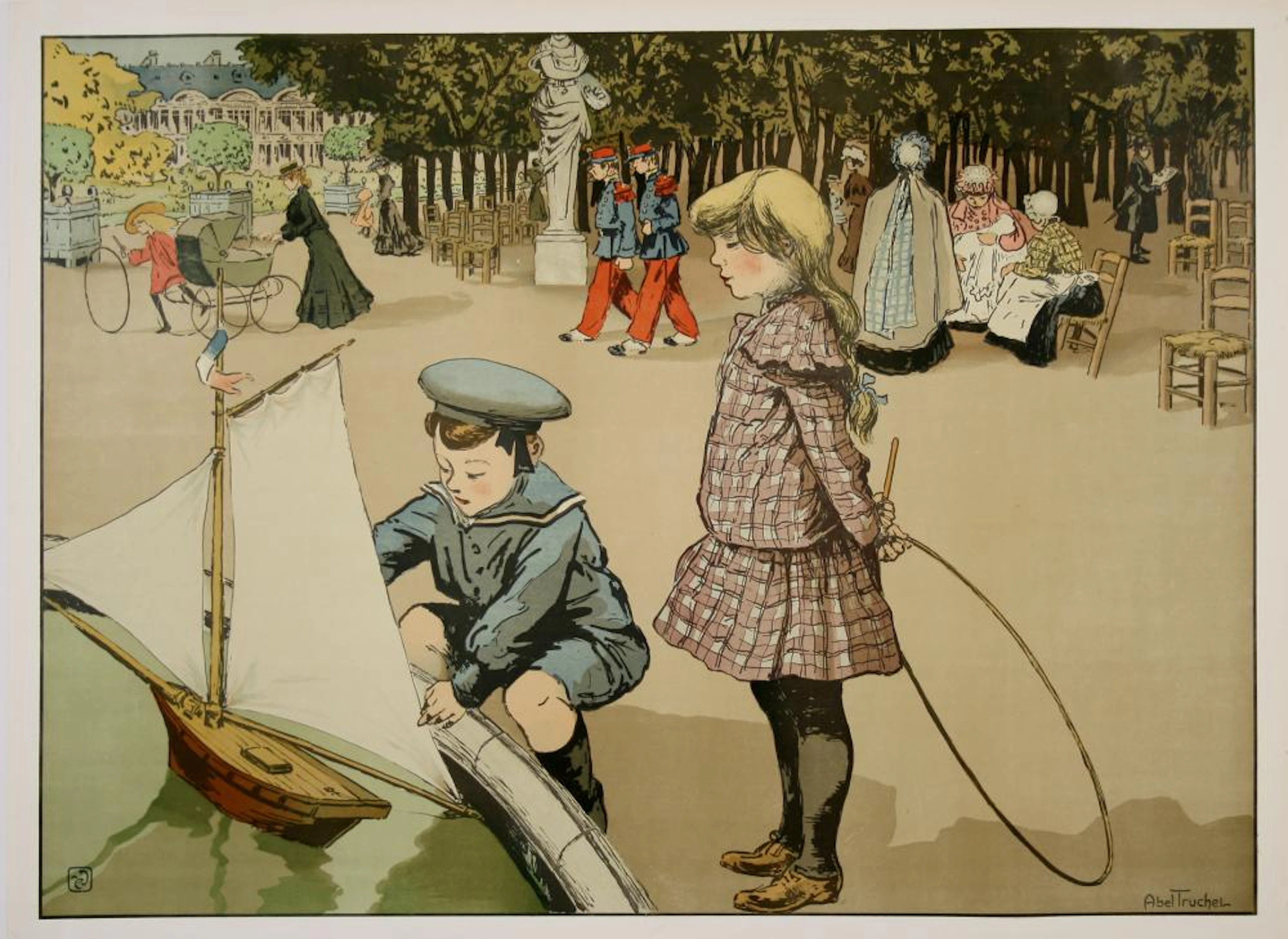 Original Poster of Children in the Jardin de Luxembourg...
