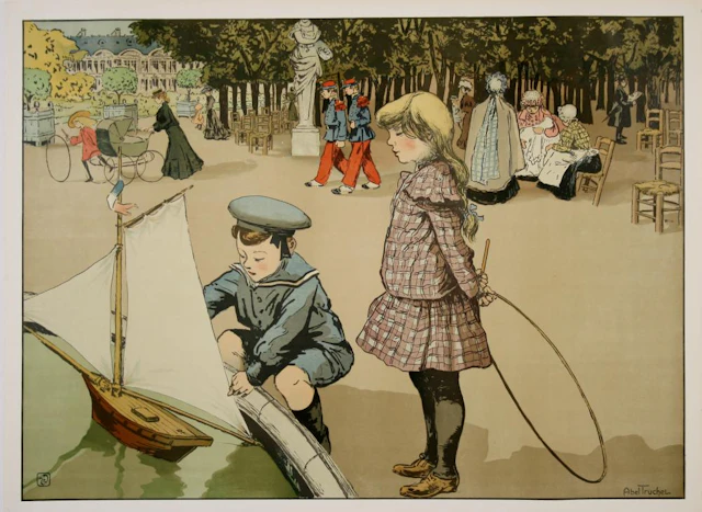 Original Poster of Children in the Jardin de Luxembourg...