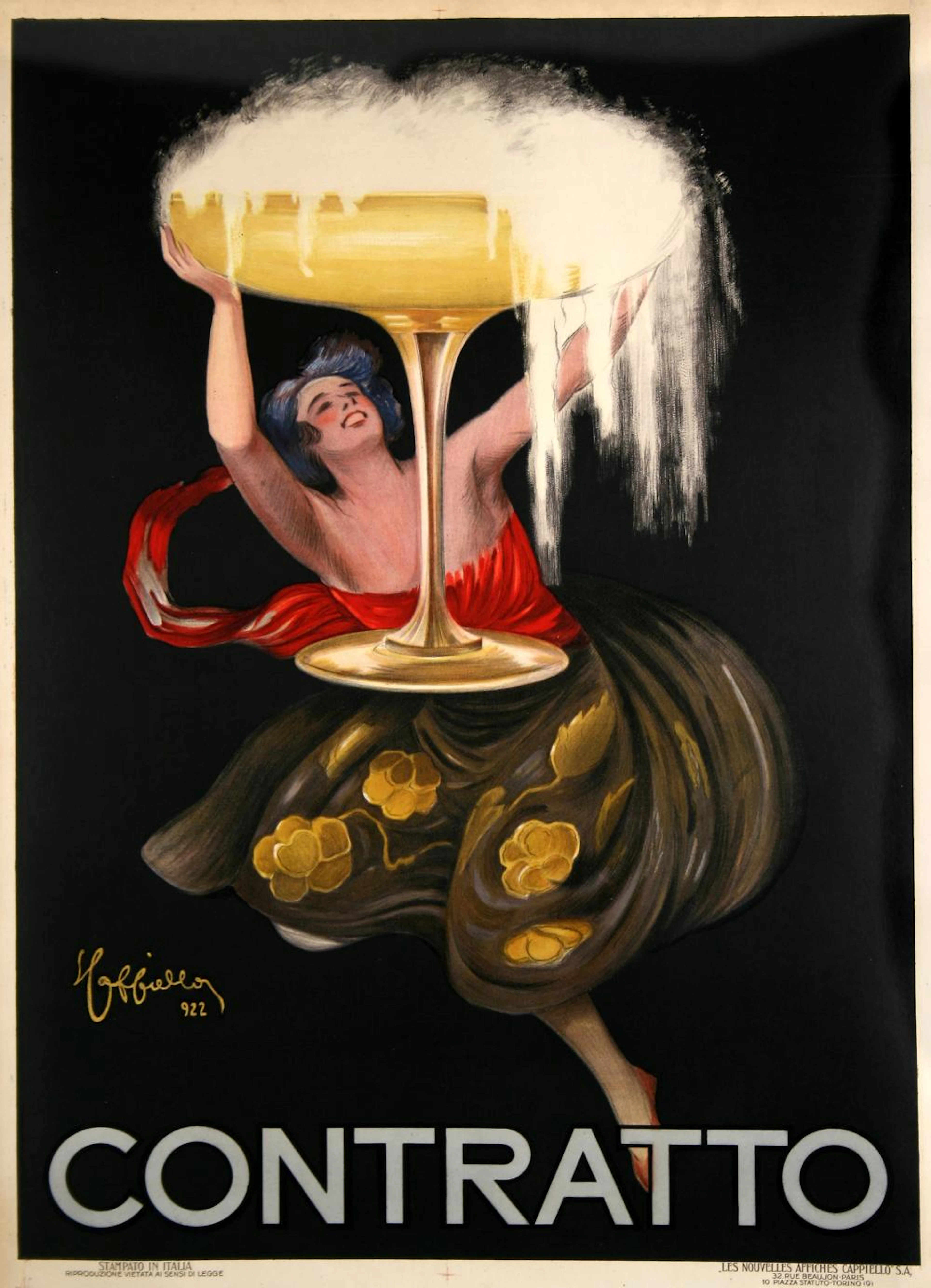 Original Italian Contratto Sparkling Wine Poster by Cappiello 1922