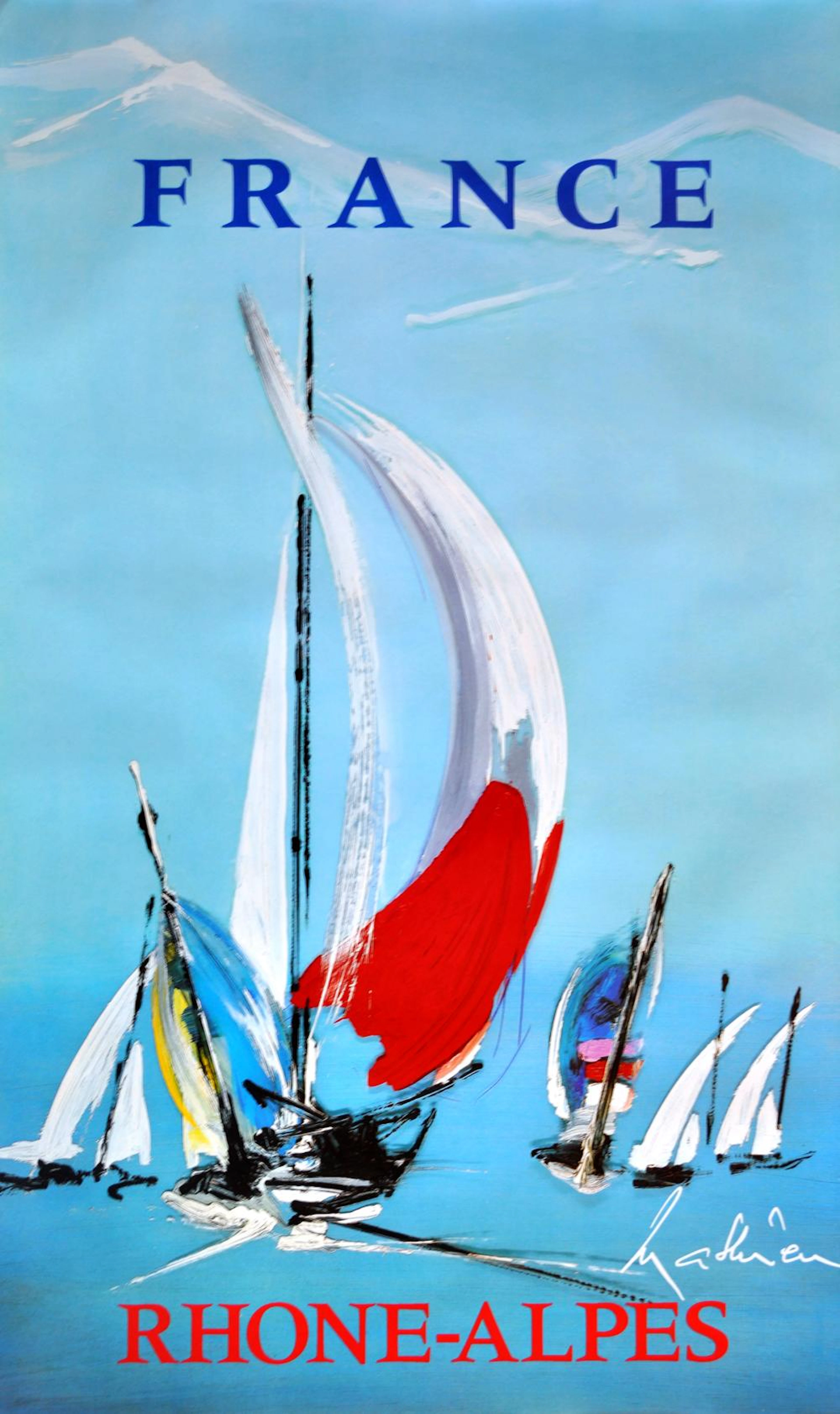 Original Vintage Travel Poster France Rhone Alpes by Mathieu Sailing