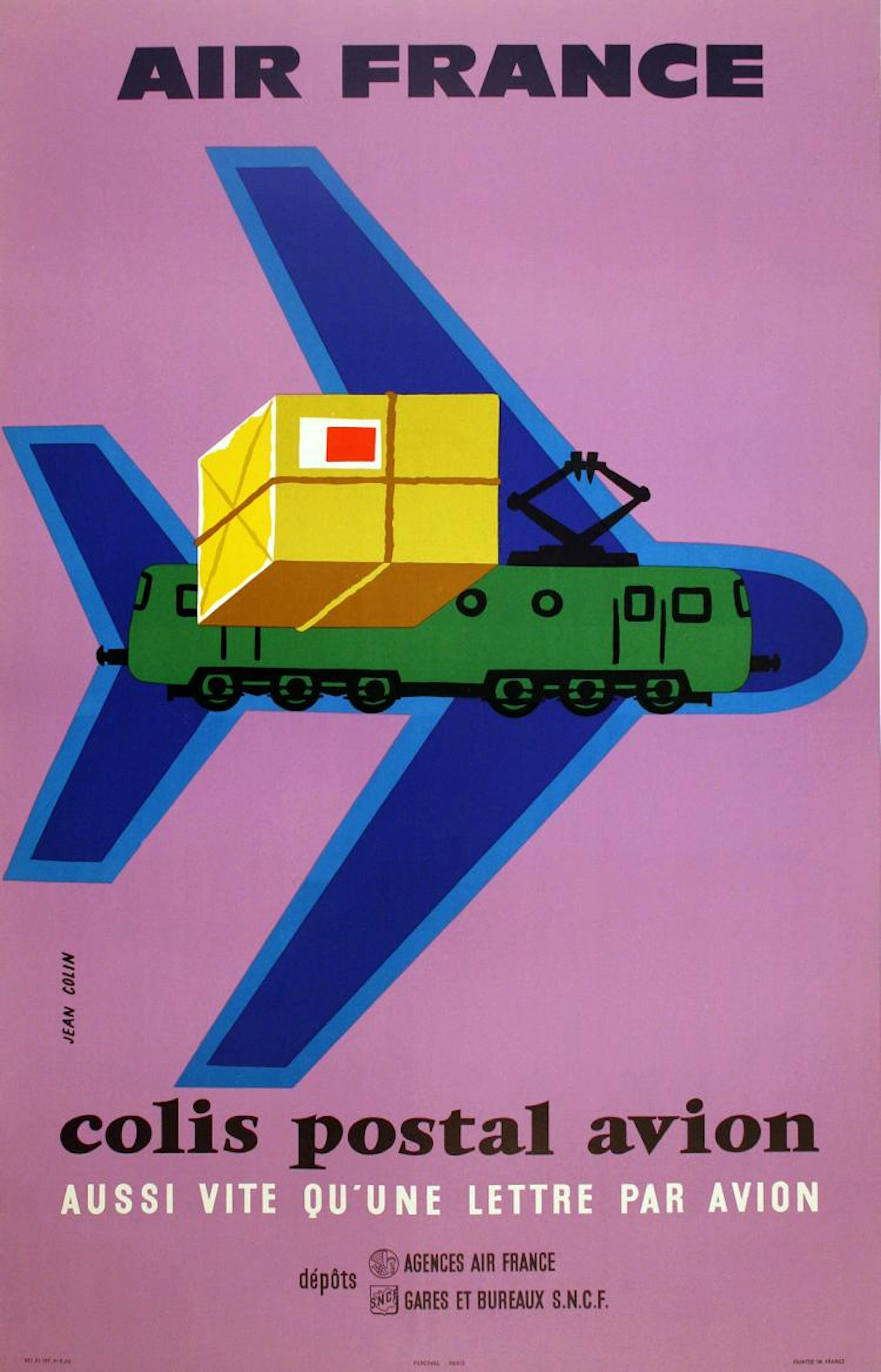 AIR FRANCE - COLIS POSTAL AVION ORIGINAL VINTAGE TRAVEL POSTER
