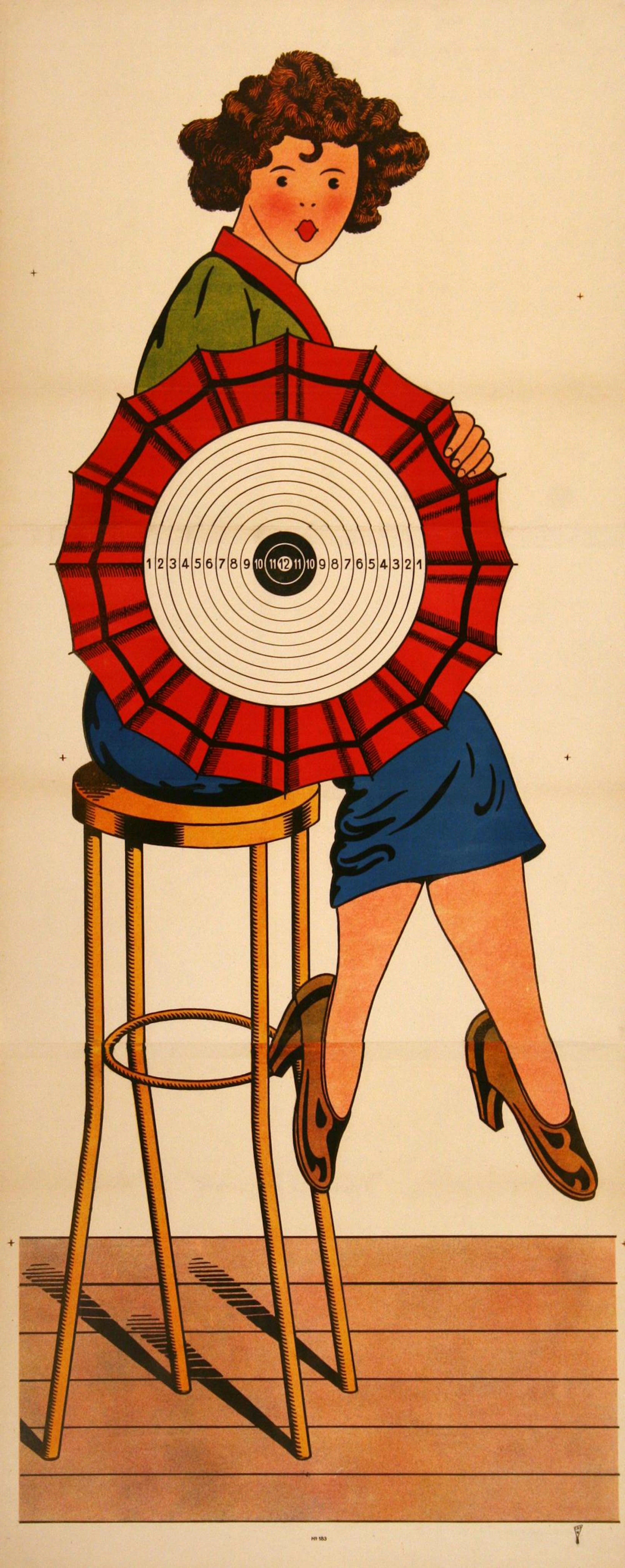 Original c1880 Vintage Poster - Girl with Target Umbrella...