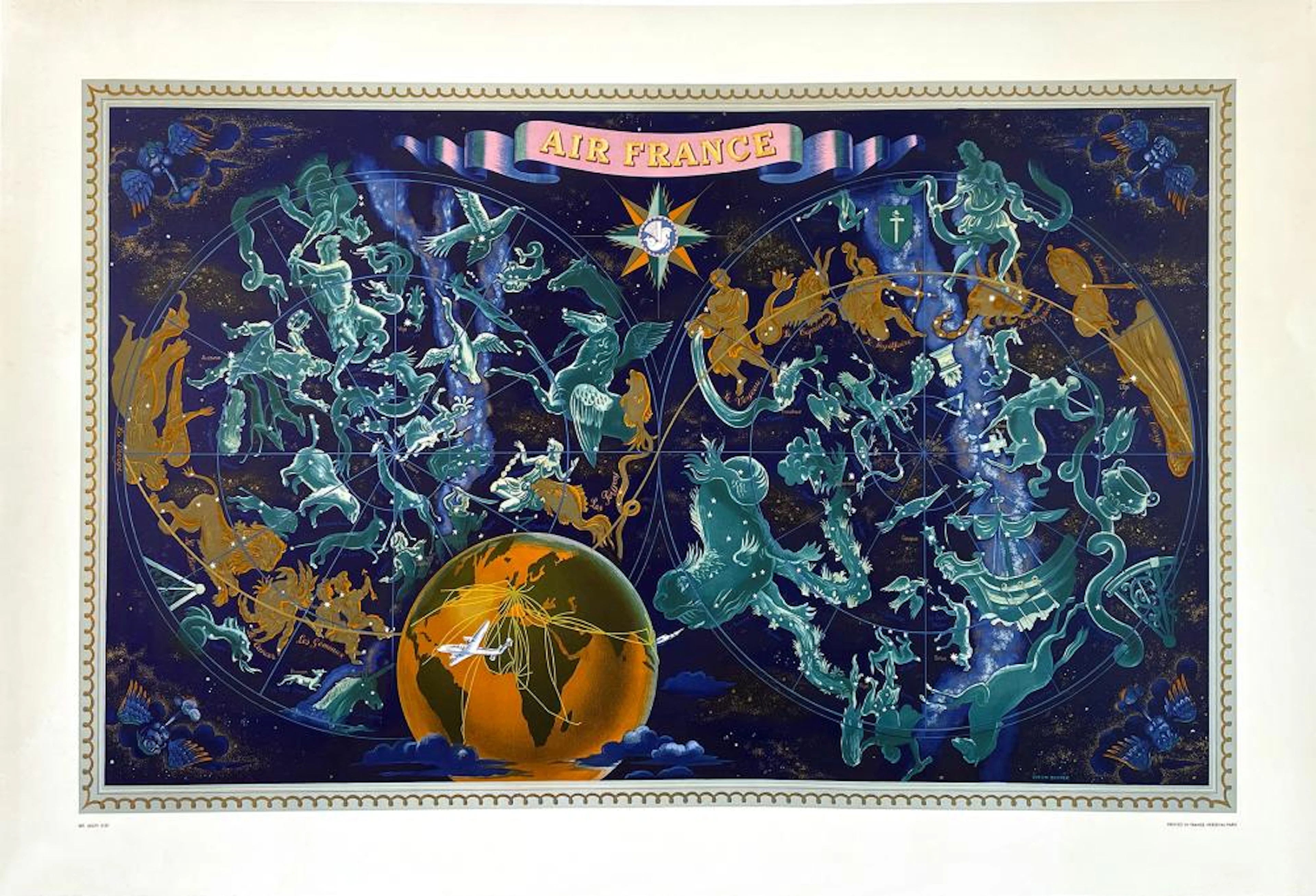 Original Air France Map of the Zodiac Created by Lucien Boucher in 1950