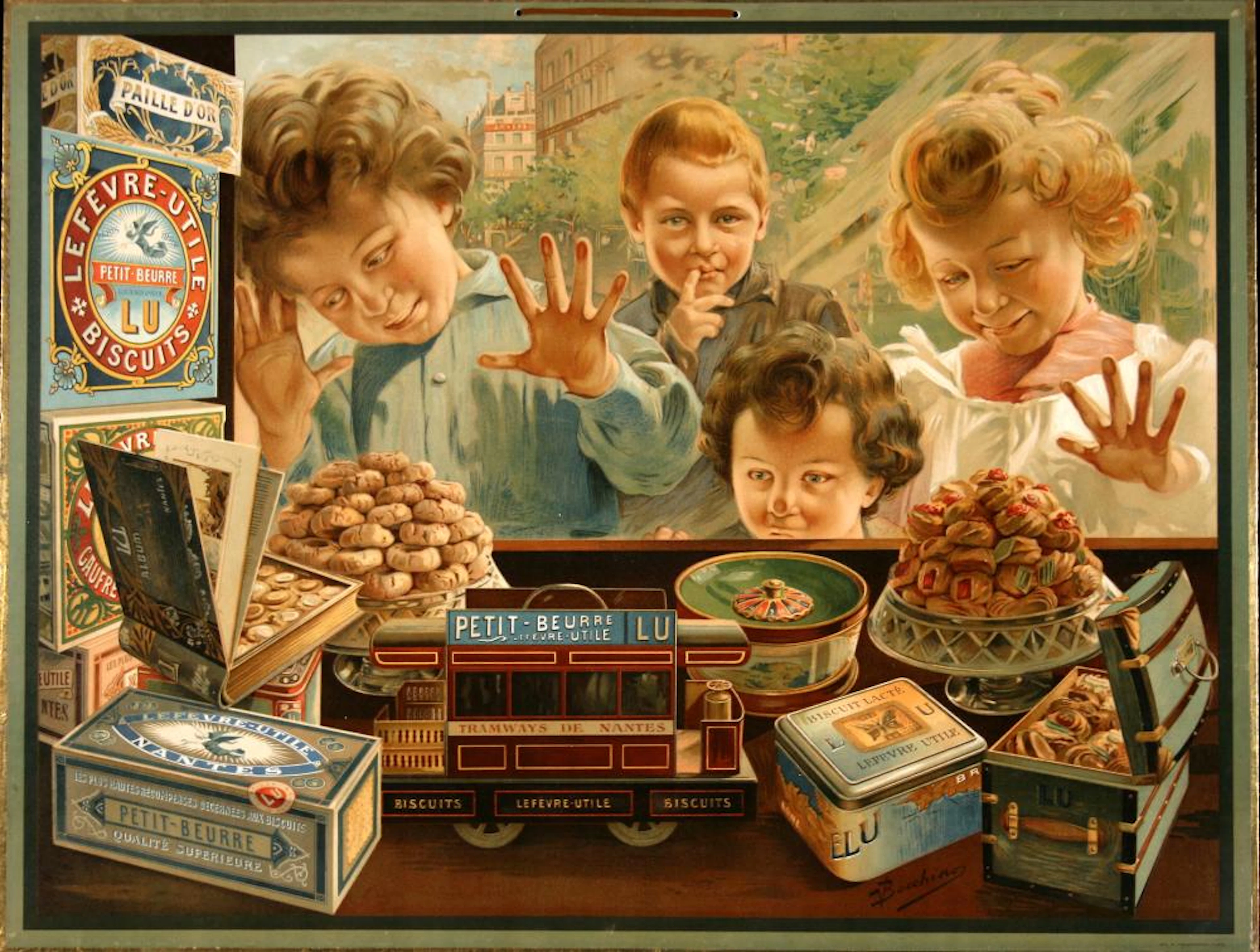 Original Vintage Poster Lefevre Utile Children in the Window by Bocchino