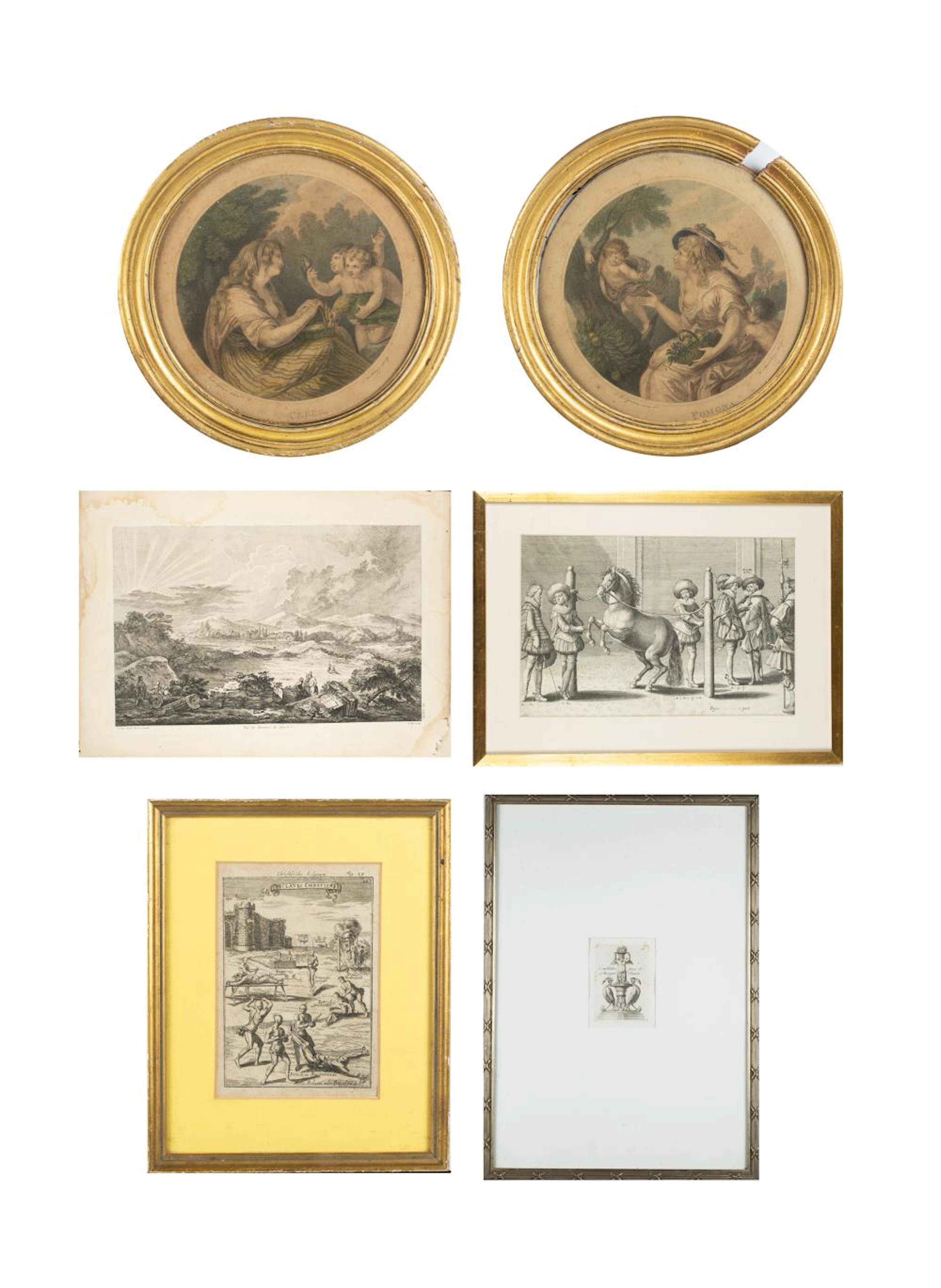 Three Engravings/ Etchings of 16thC Scenes and Three Additional Prints