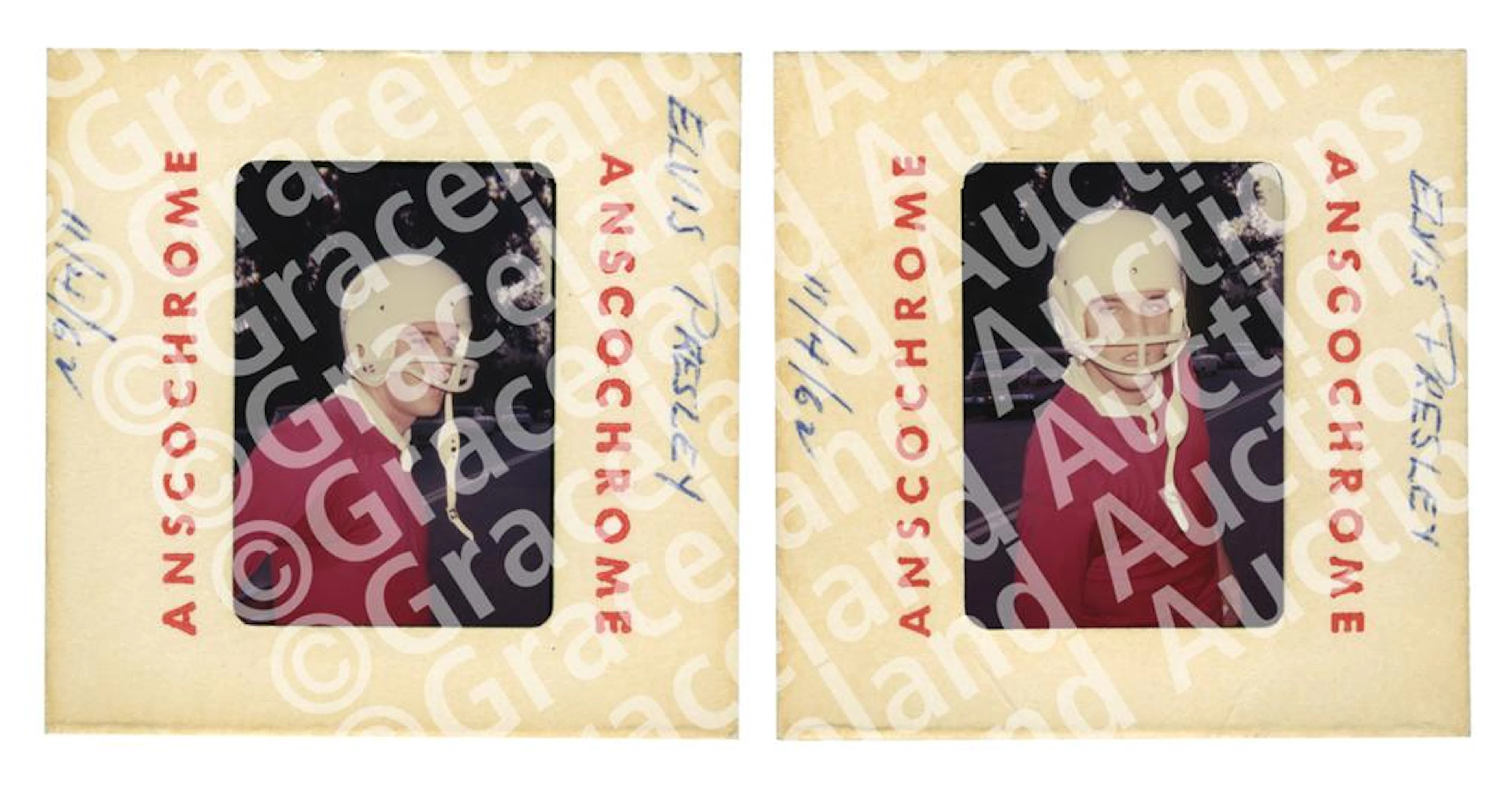 Two 35mm Anscochrome Color Slides of Elvis Presley in Football Uniform
