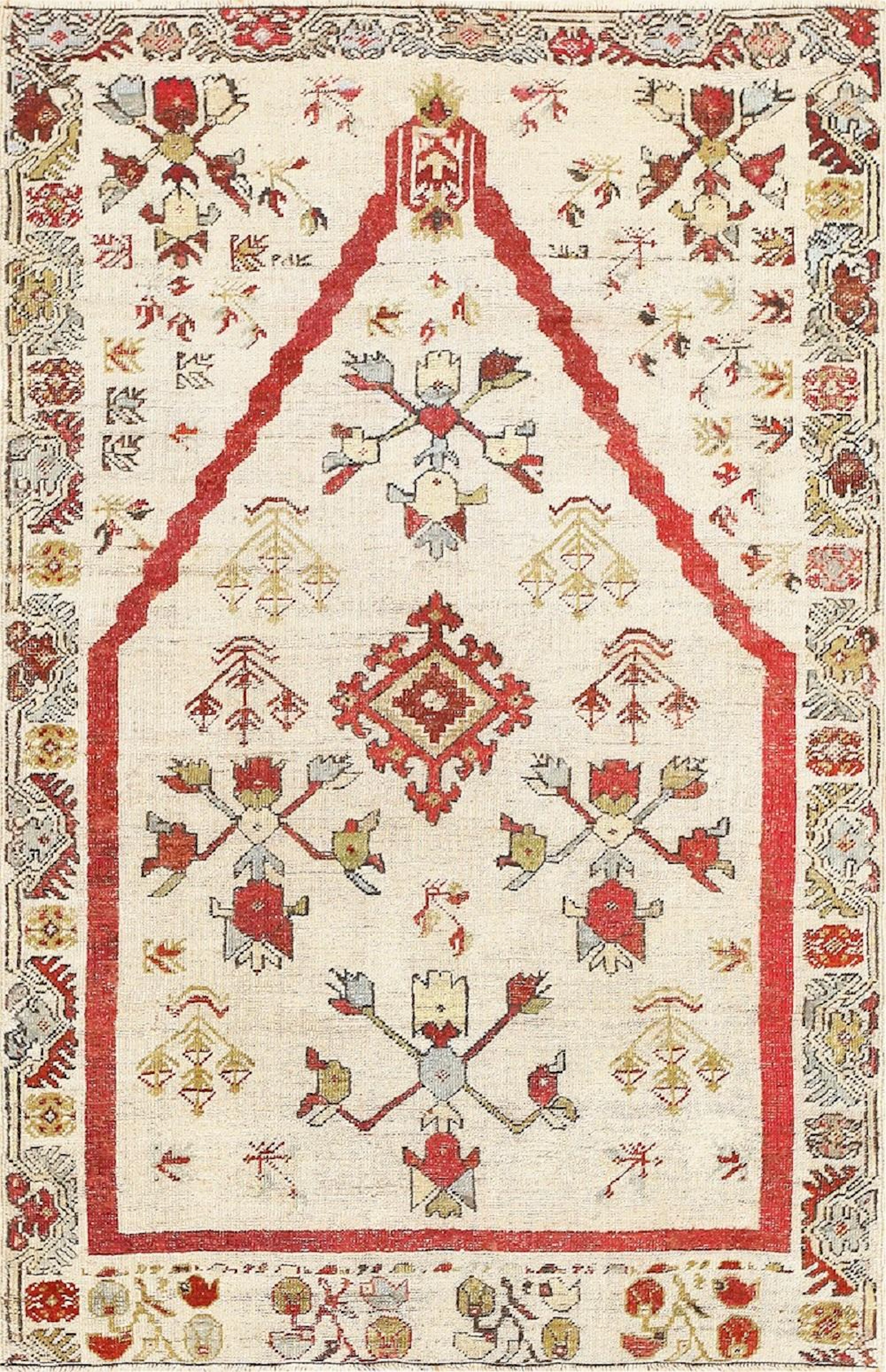 Antique Turkish Kirshehir prayer rug , 3 ft 4 in x 5 ft (1.02 m x 1.52 )