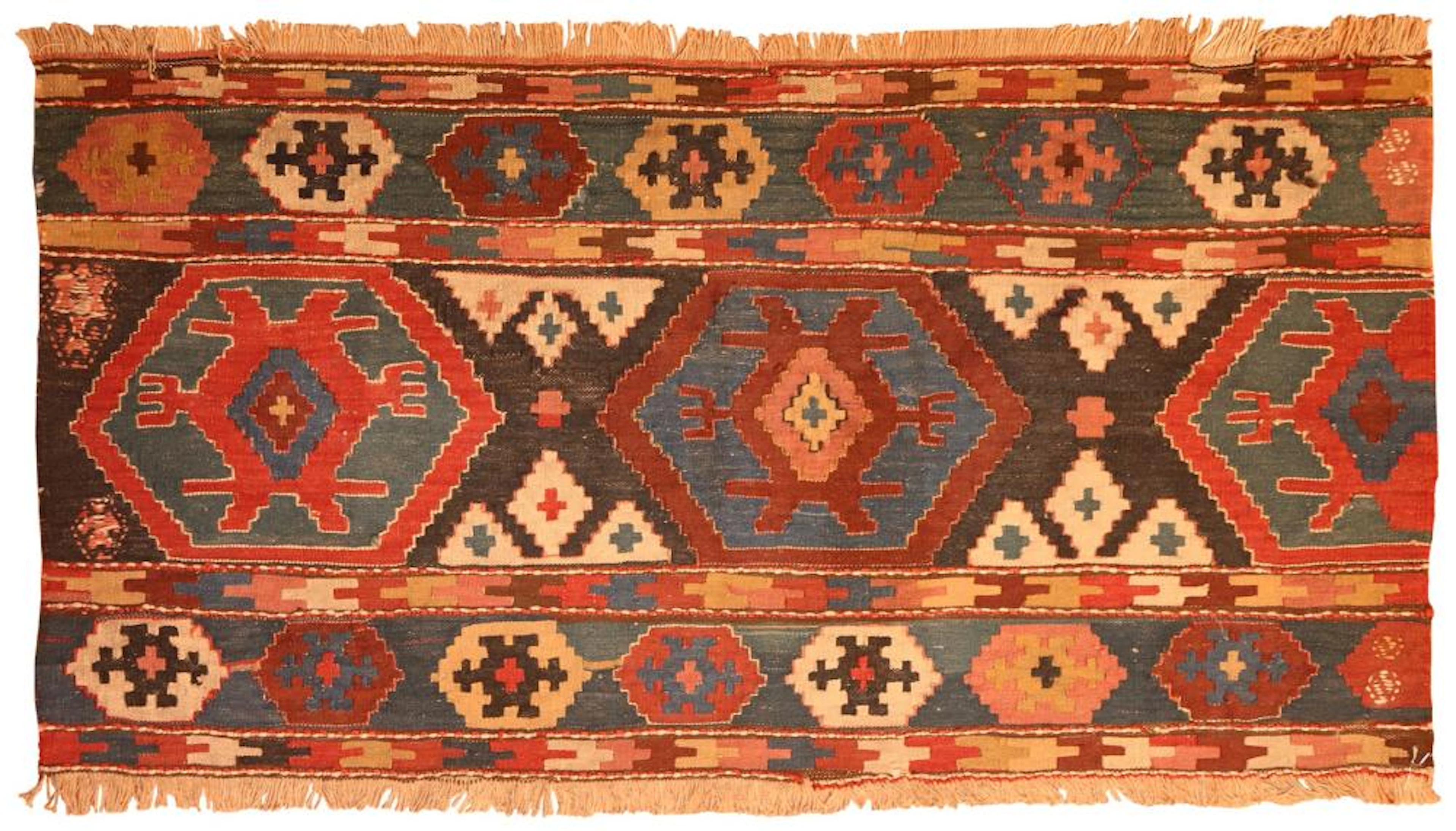 Antique Persian Shahsavan kilim , 1 ft 9 in x 3 ft 6 in ( 0.53 m x 1.07 m )