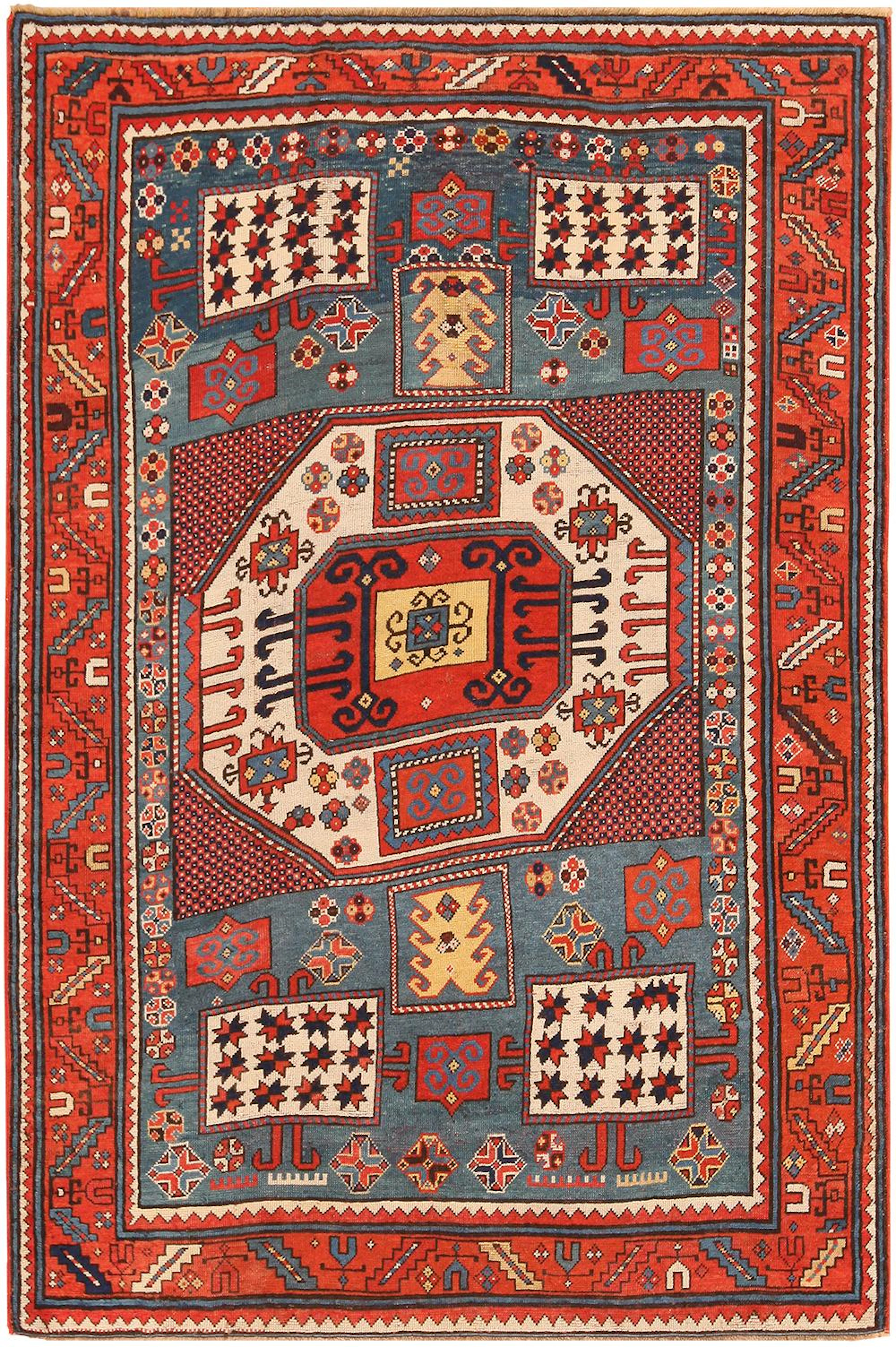 Antique Caucasian Karachopt Kazak , 4 ft 9 in x 7 ft 2 in ( 1.45 m x 2.17 m )