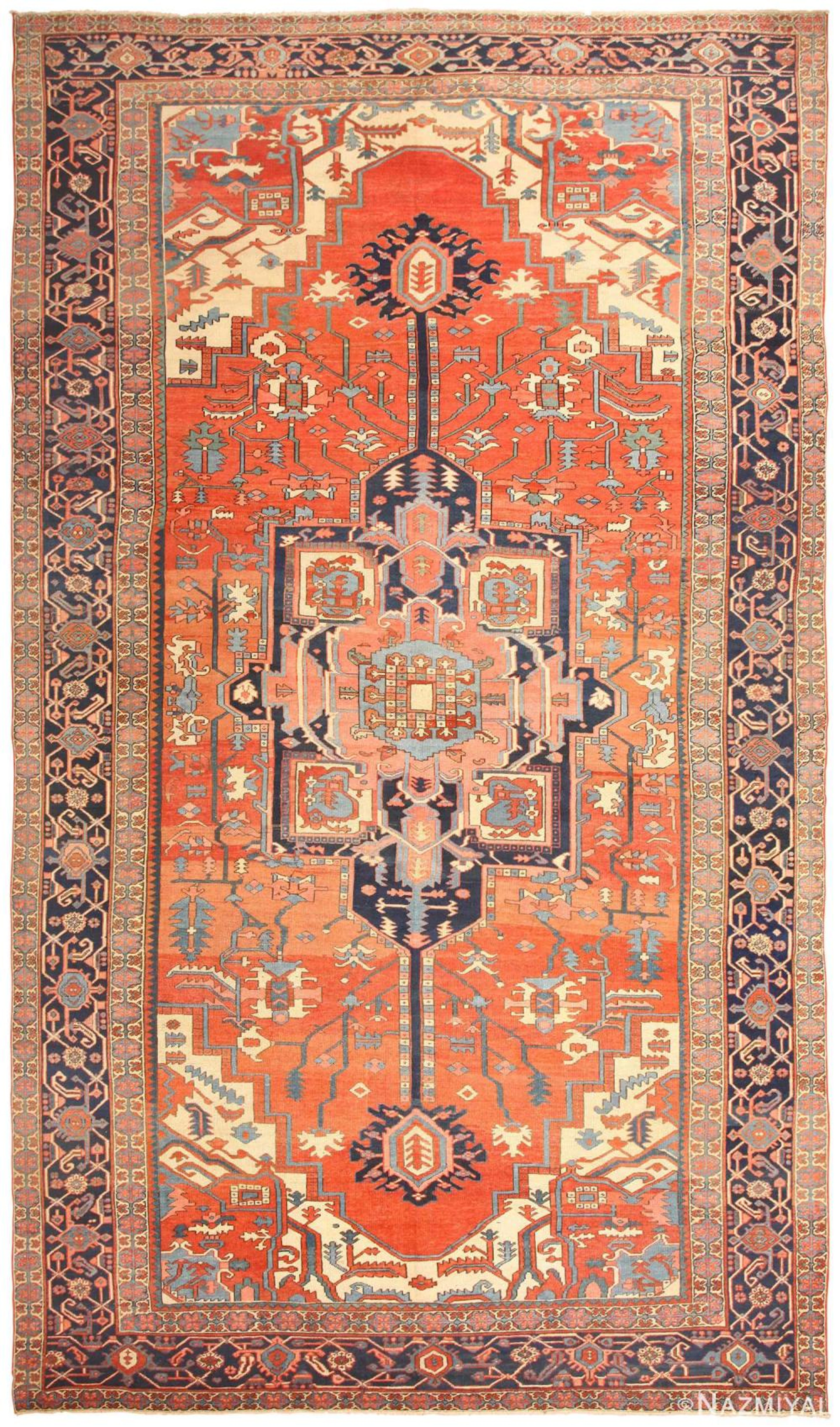 Antique Persian Heriz carpet ,11 ft x 18 ft 10 in (3.35 m x 5.74 m)