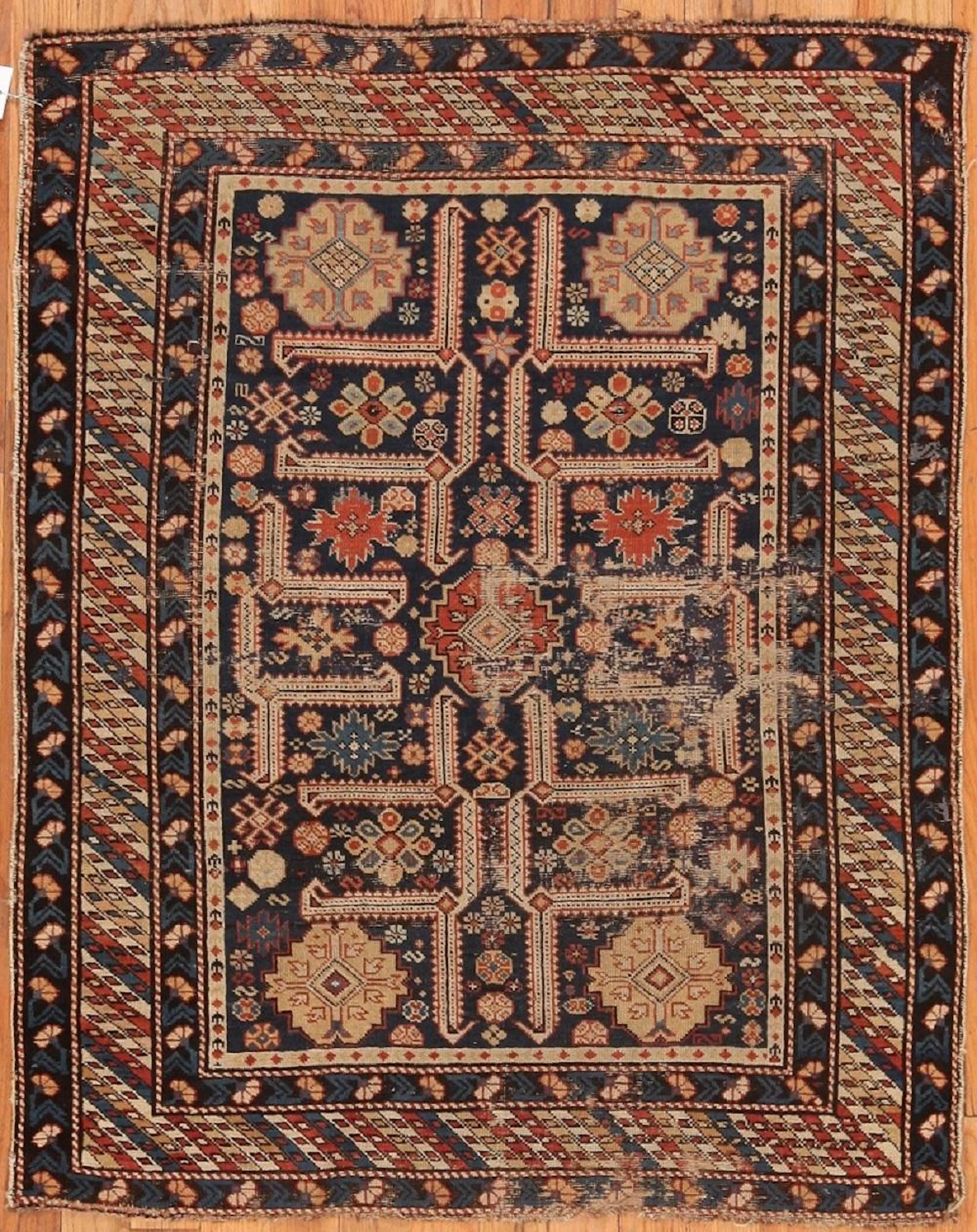 Antique Caucasian Perpedill , 3 ft 9 in x 4 ft 10 in ( 1.14 m x 1.47 m )