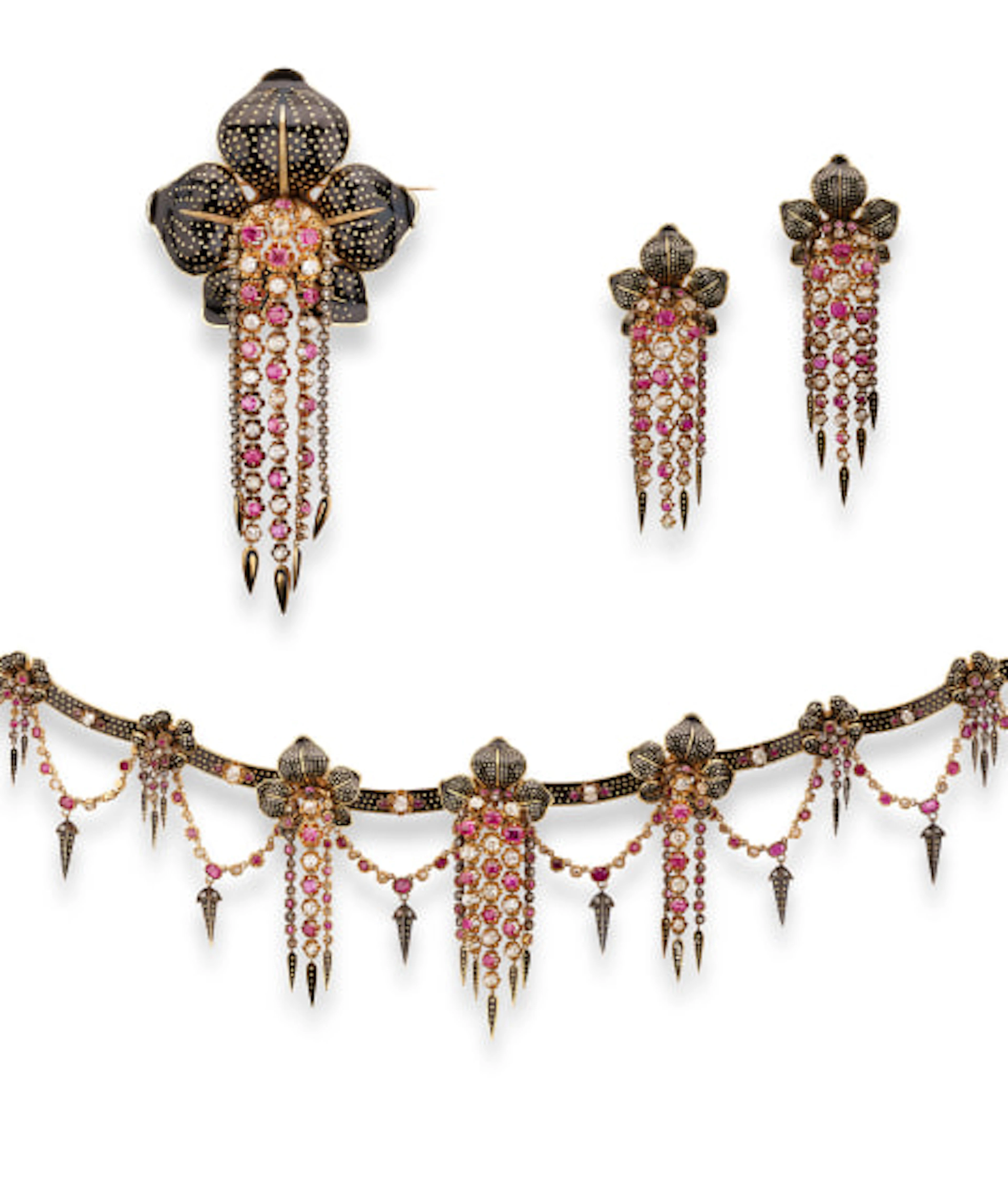 NoArtist - Ruby, diamond and enamel parure, second half of the 19th century