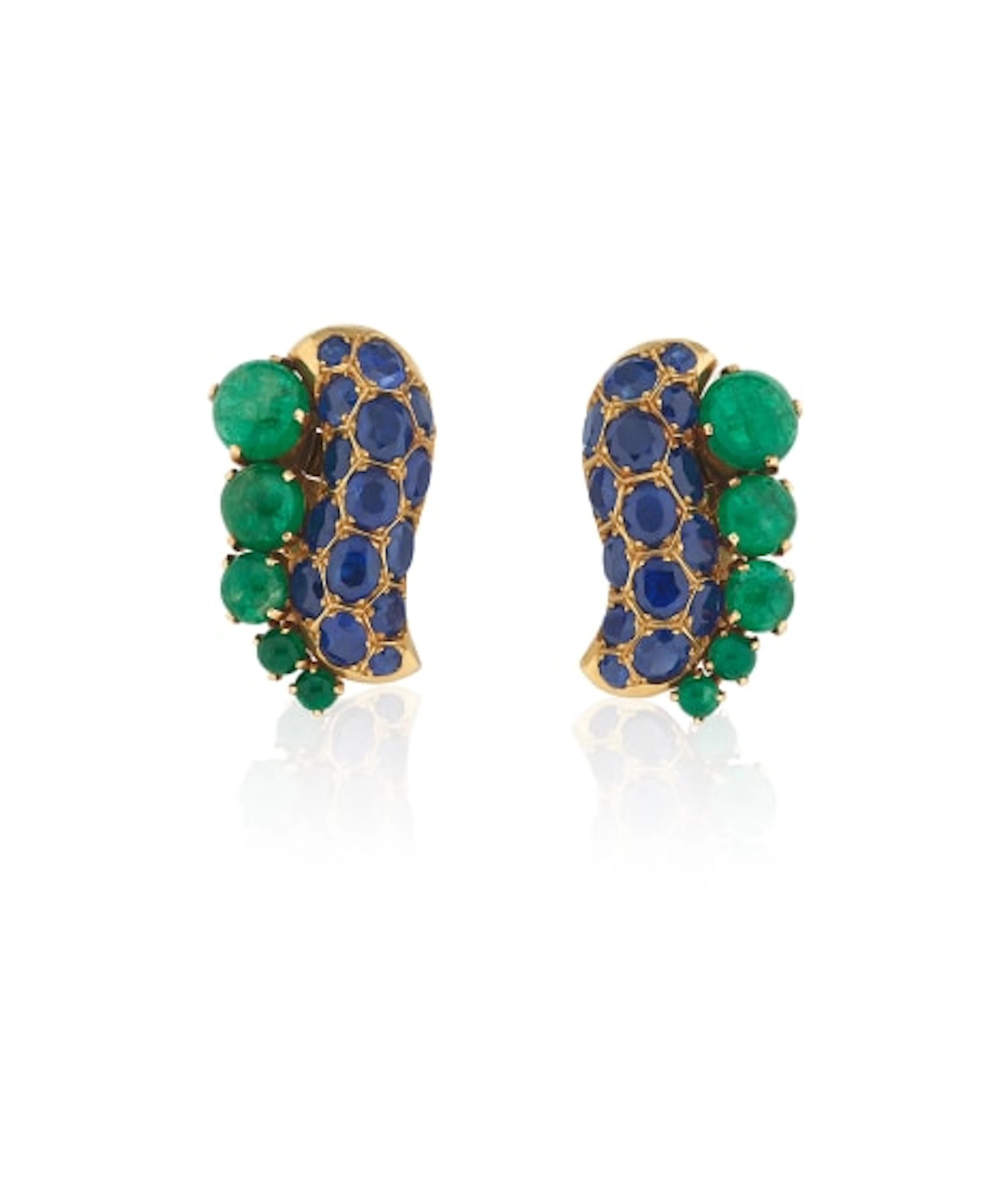 Suzanne Belperron - Pair of sapphire and emerald ear clips, circa 196