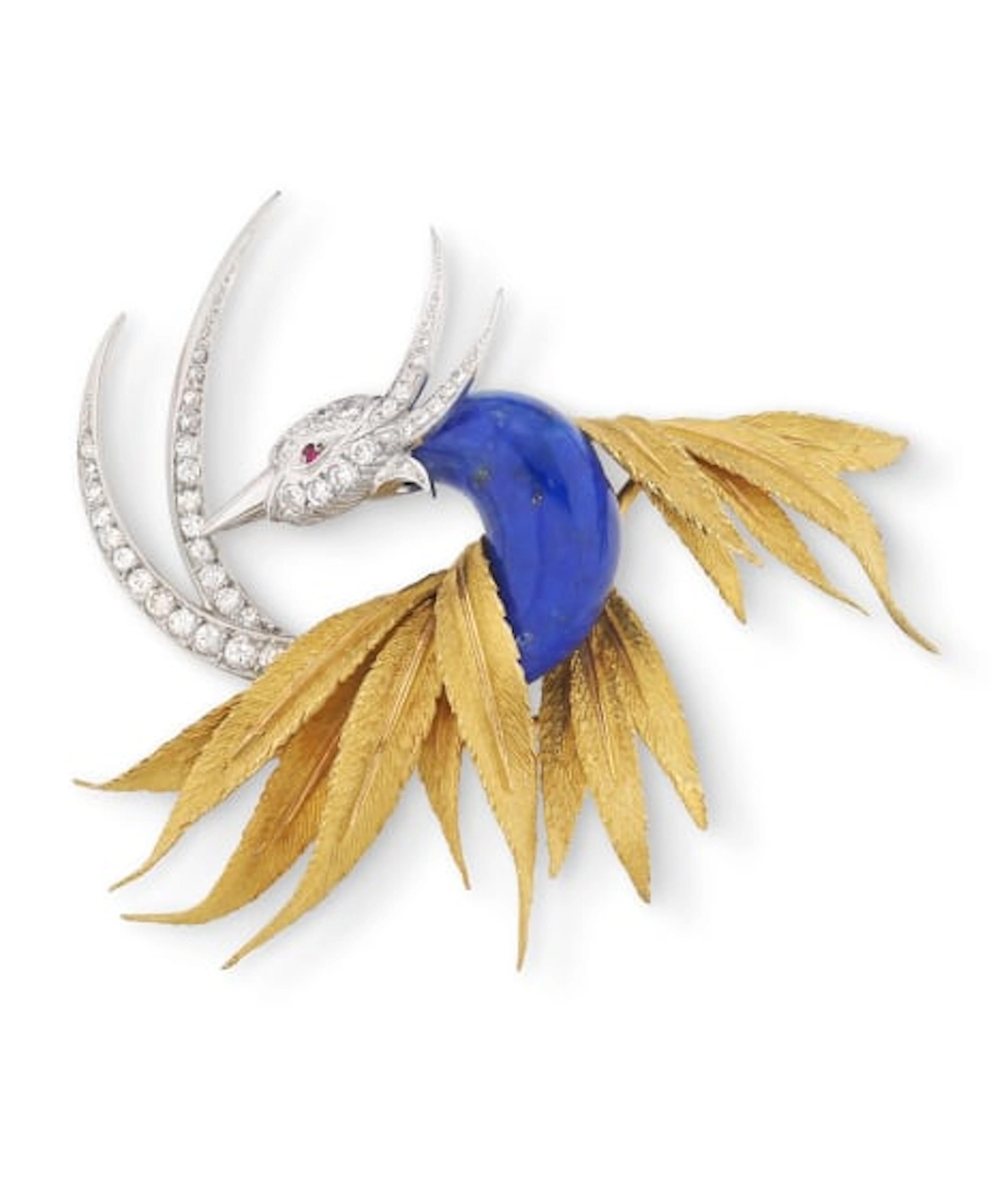 Sterlé - Lapis lazuli, gold and diamond brooch