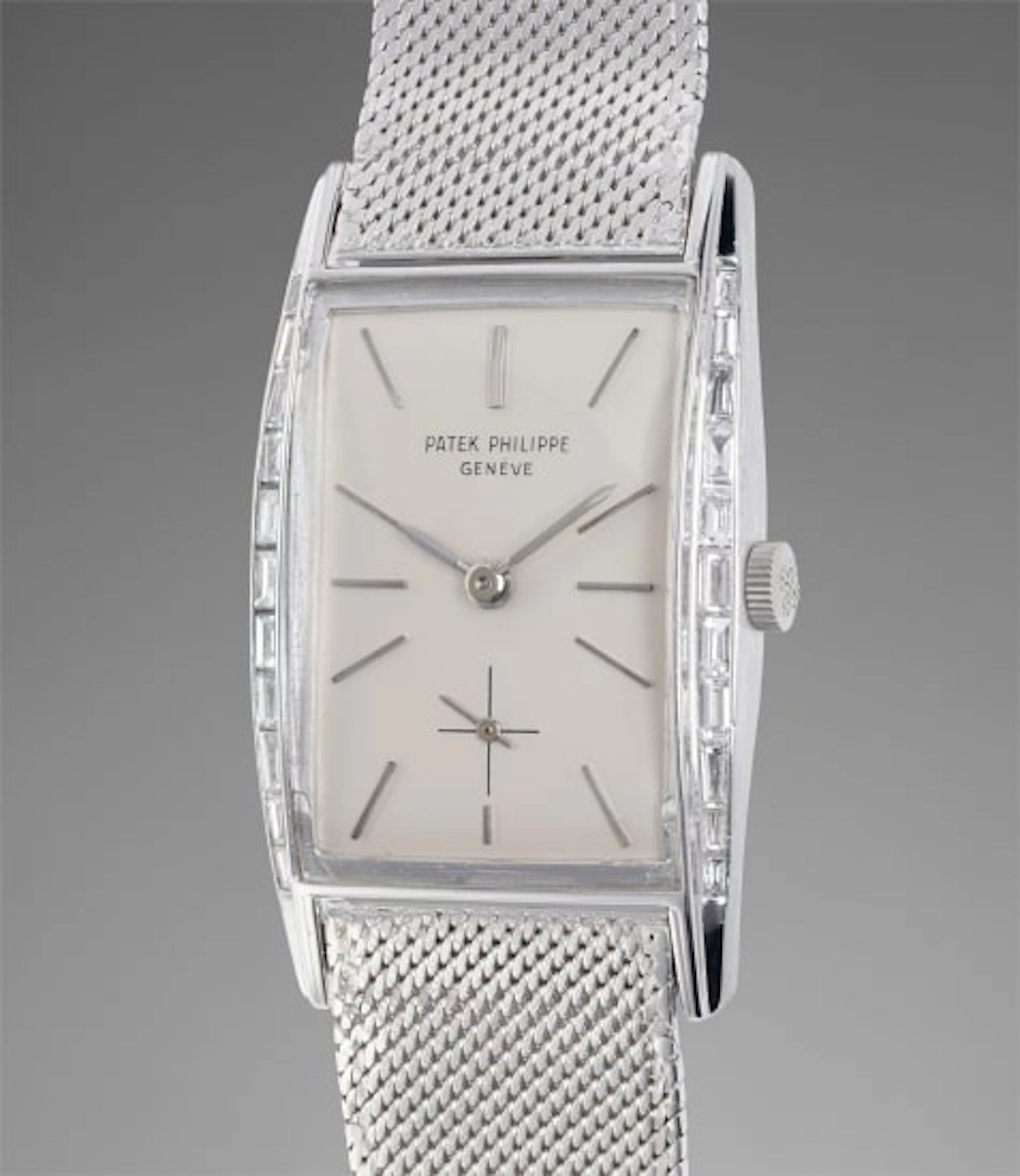 A rare and attractive platinum rectangular shaped wristwatch...