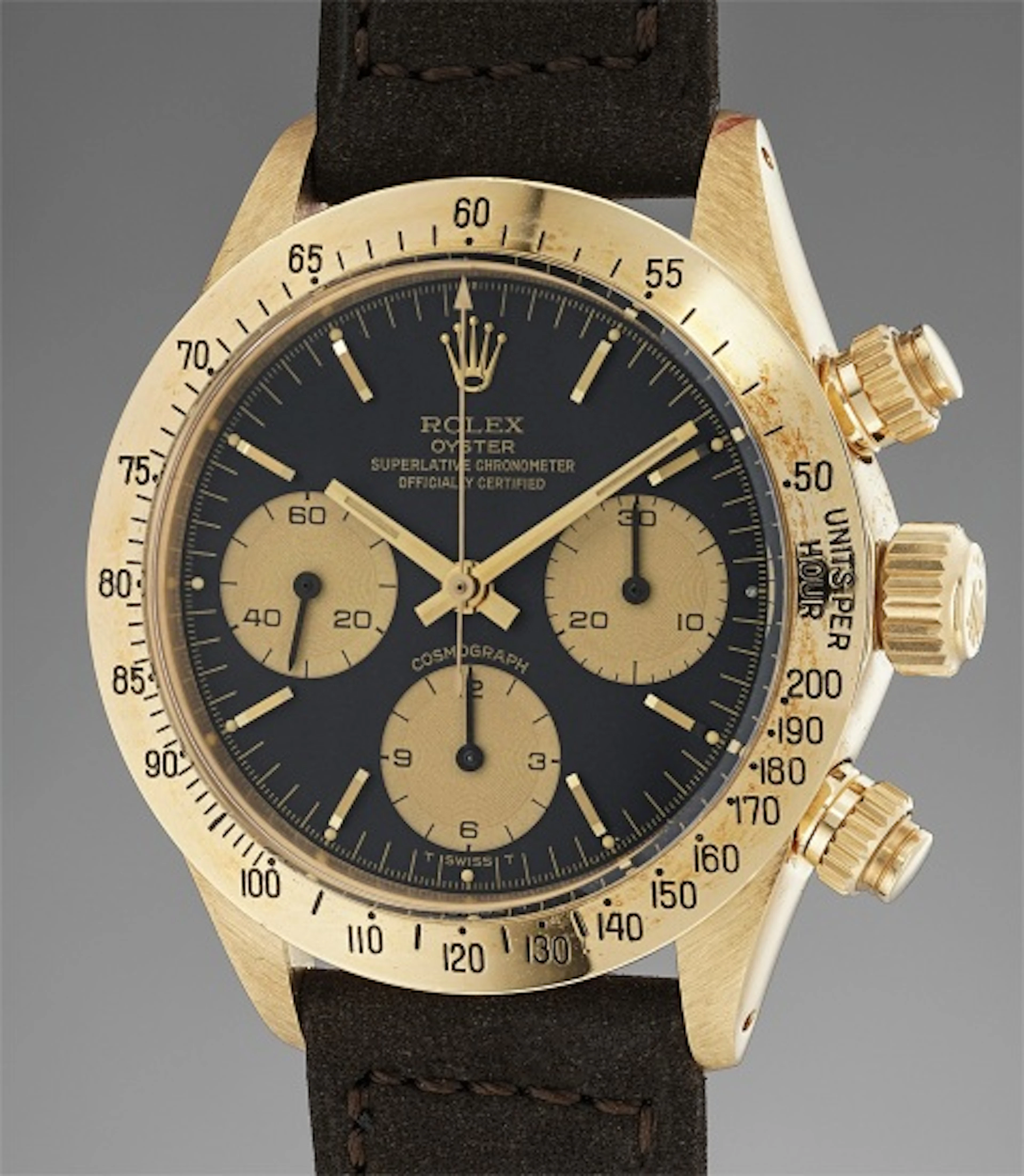 A very rare and attractive yellow gold chronograph...