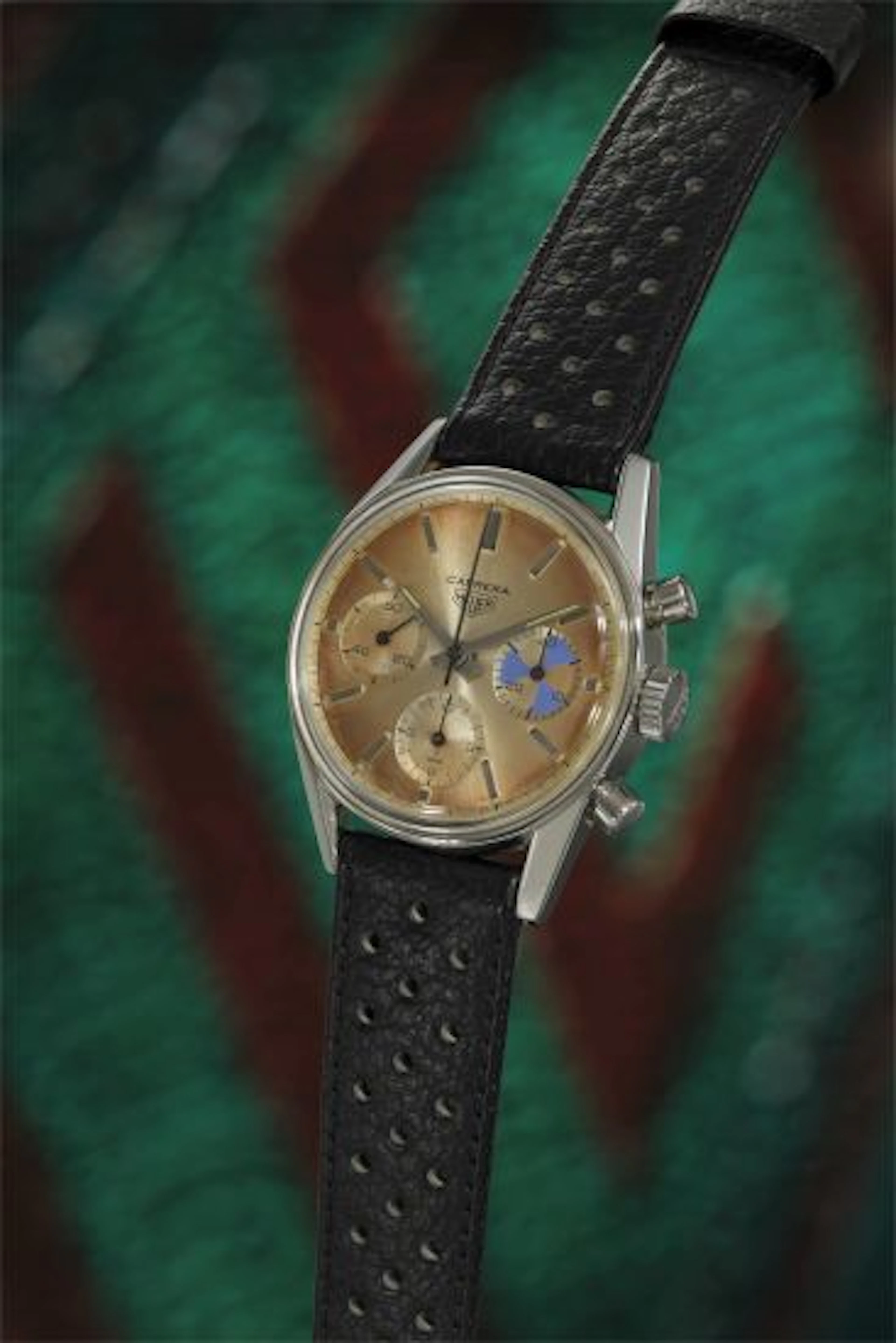 A very attractive stainless steel chronograph wristwatch with rare