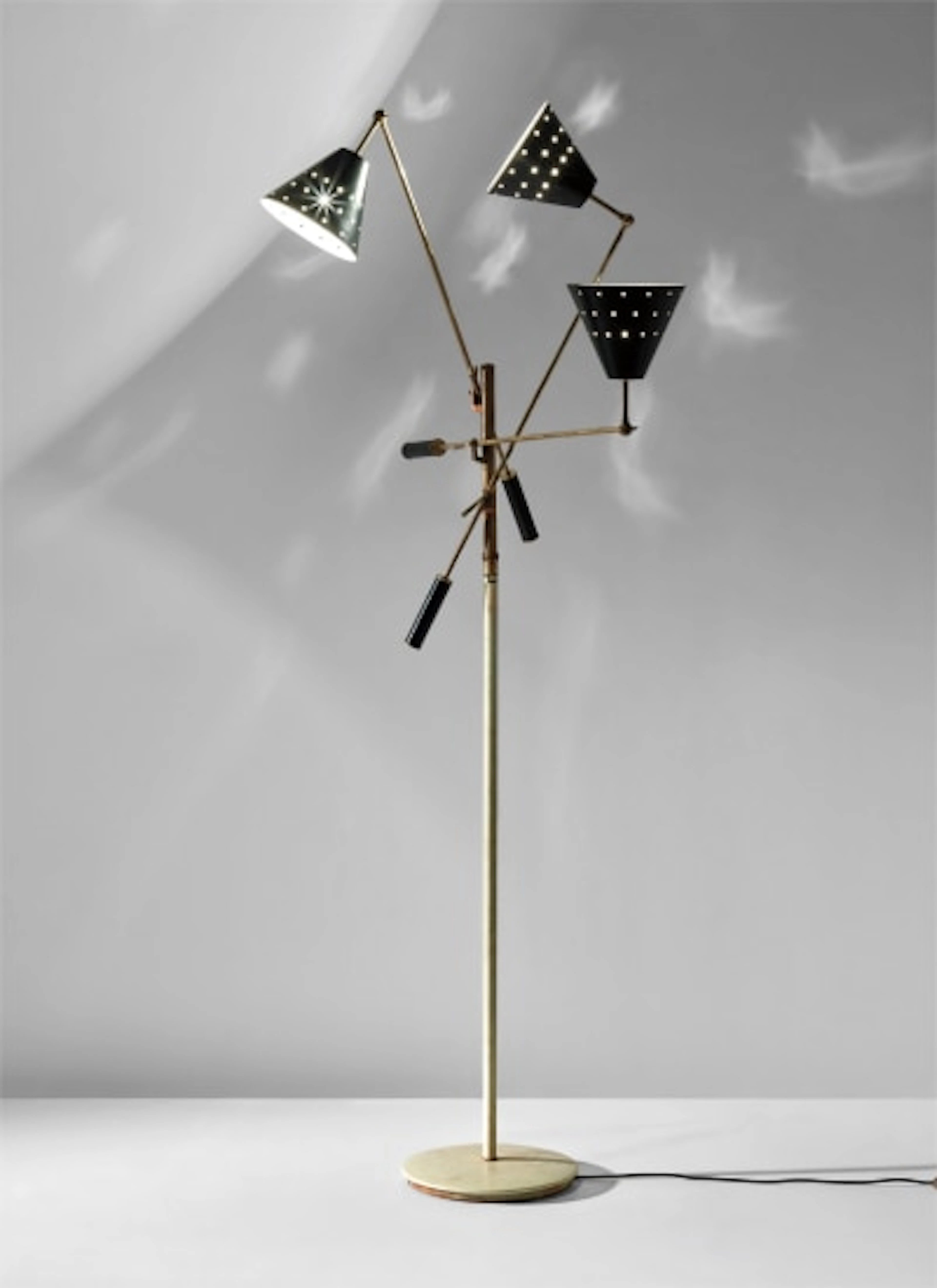 Rare 'Triennale' three-armed adjustable standard lamp, model no. 12128s