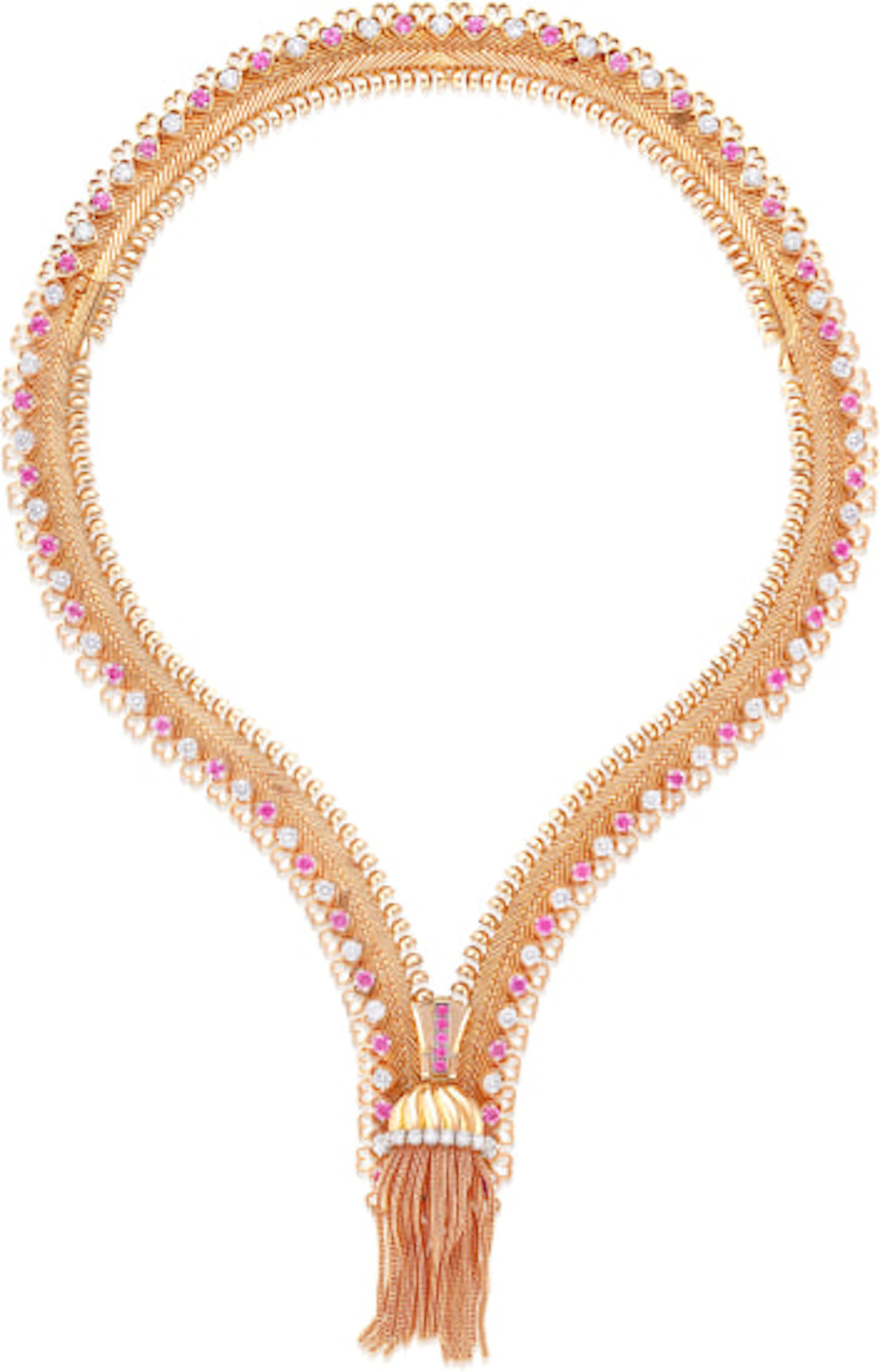 Van Cleef & Arpels - Pink Gold, Pink Sapphire and Diamond Necklace, 'Zip'