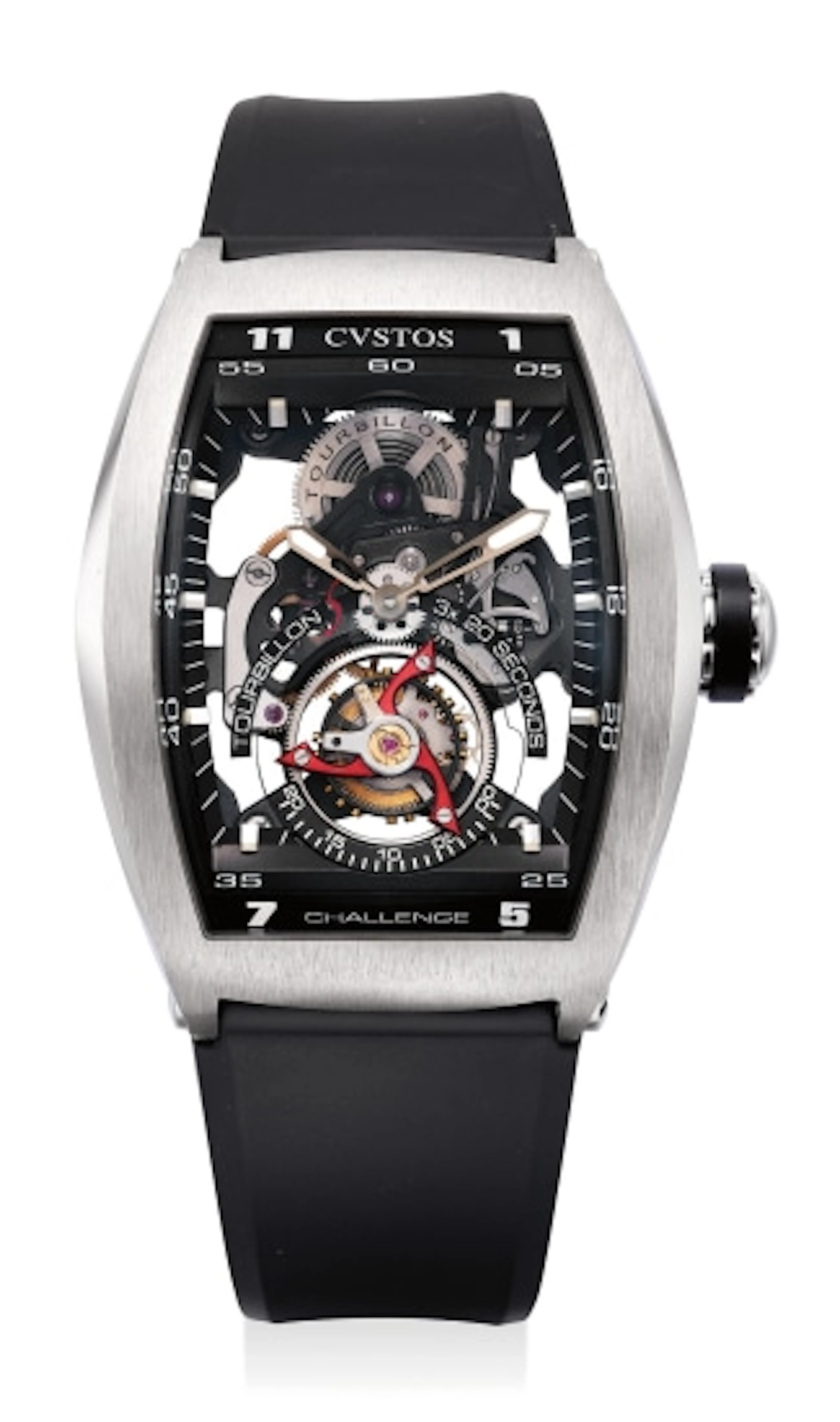 A fine titanium skeletonized tonneau-shaped tourbillon...