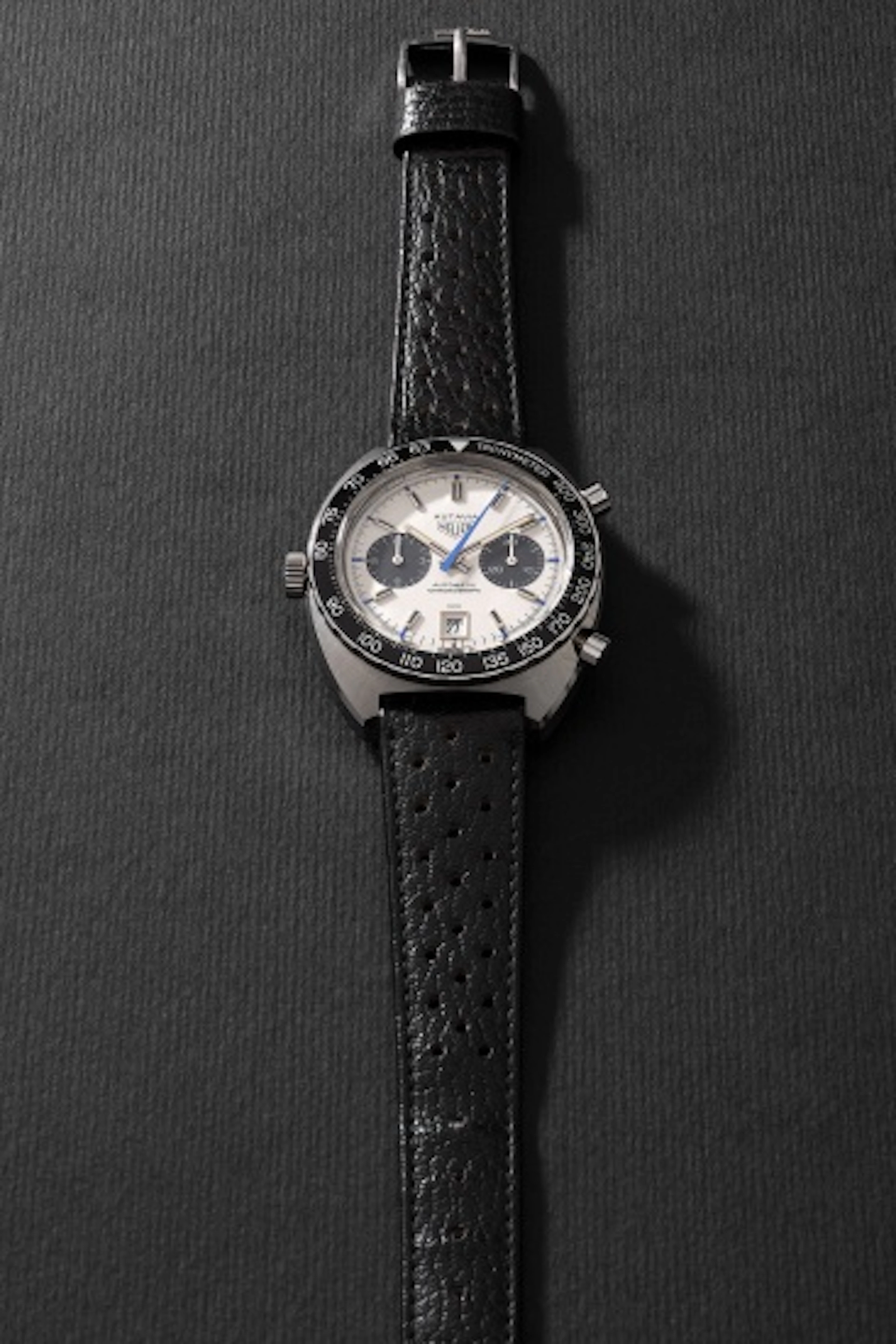A rare and attractive stainless steel chronograph wristwatch with silver dial