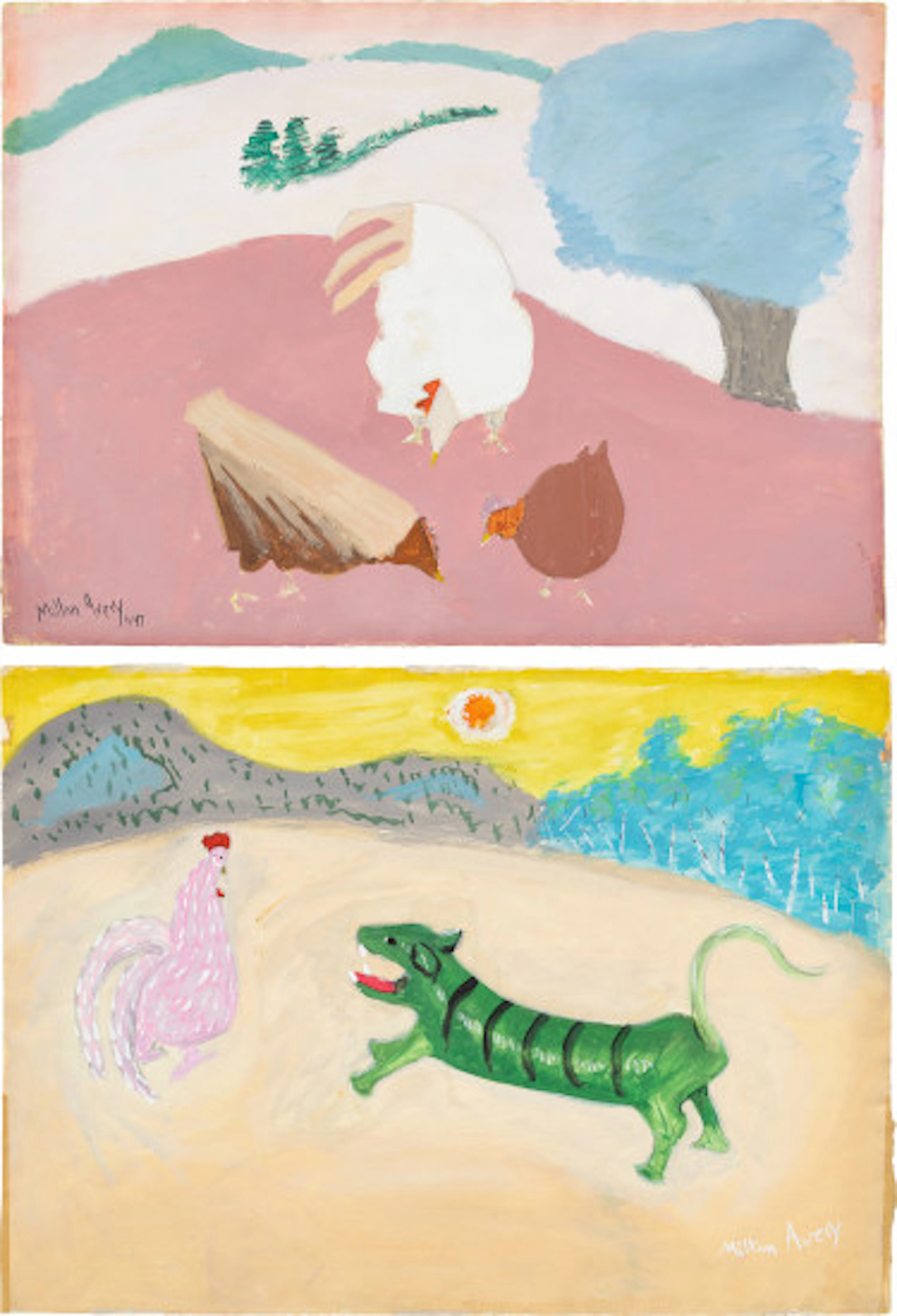 Milton Avery - The White Hen and Fantasy Creatures (double-sided)