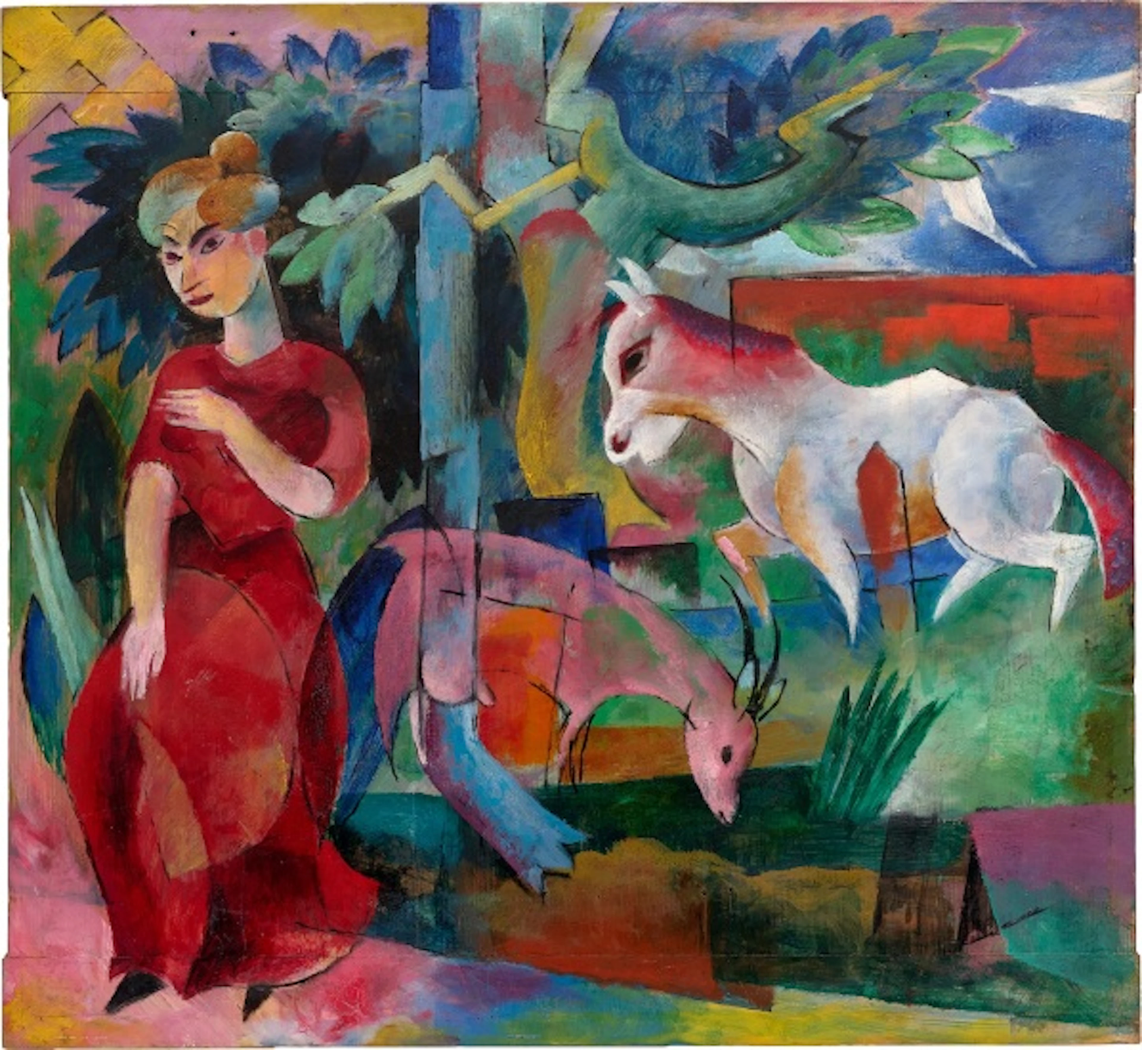 Heinrich Campendonk - Im Garten - Frau, Pferd, Ziege