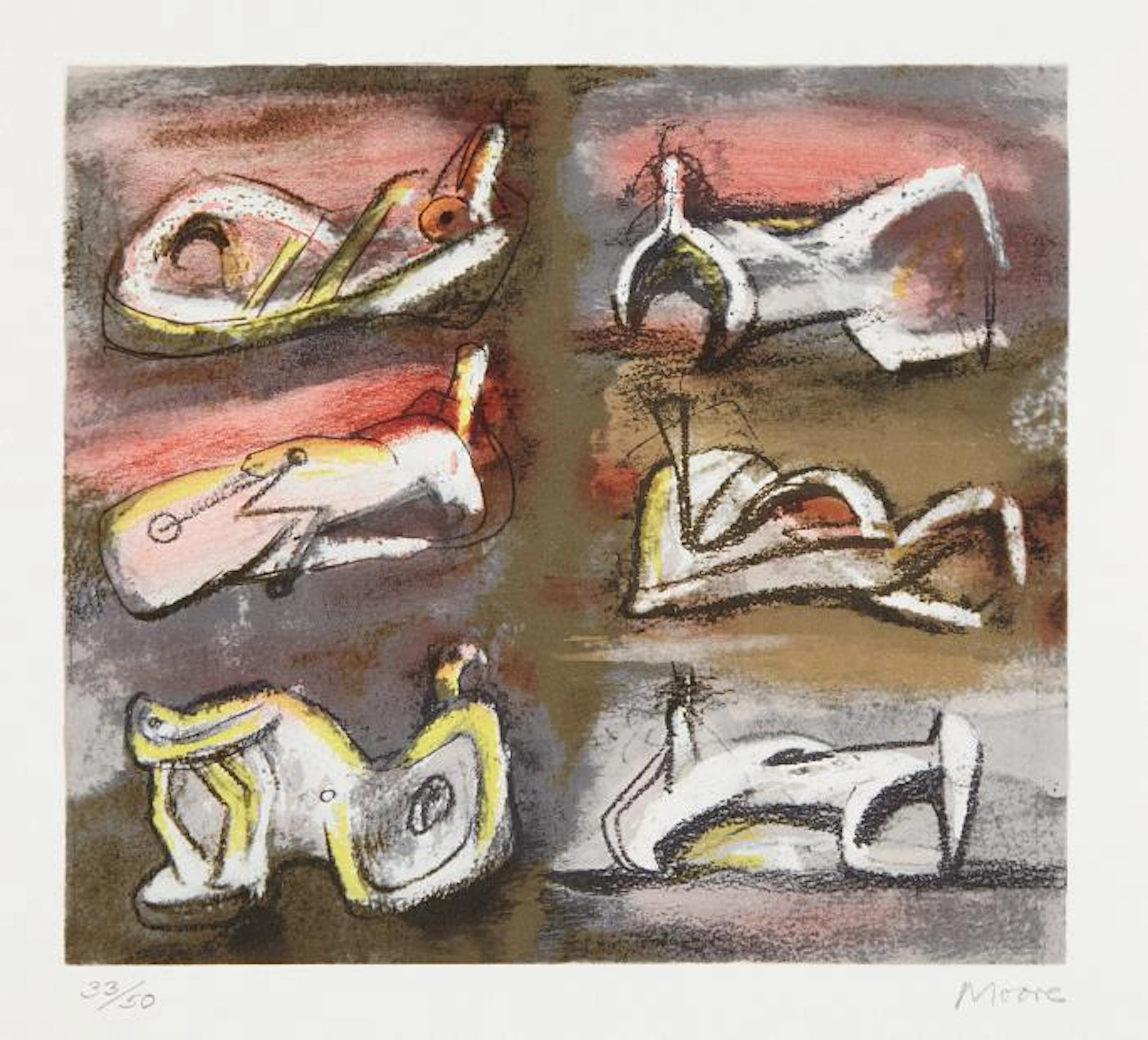 Six Reclining Figures with Red Background, 1981 – Henry Moore