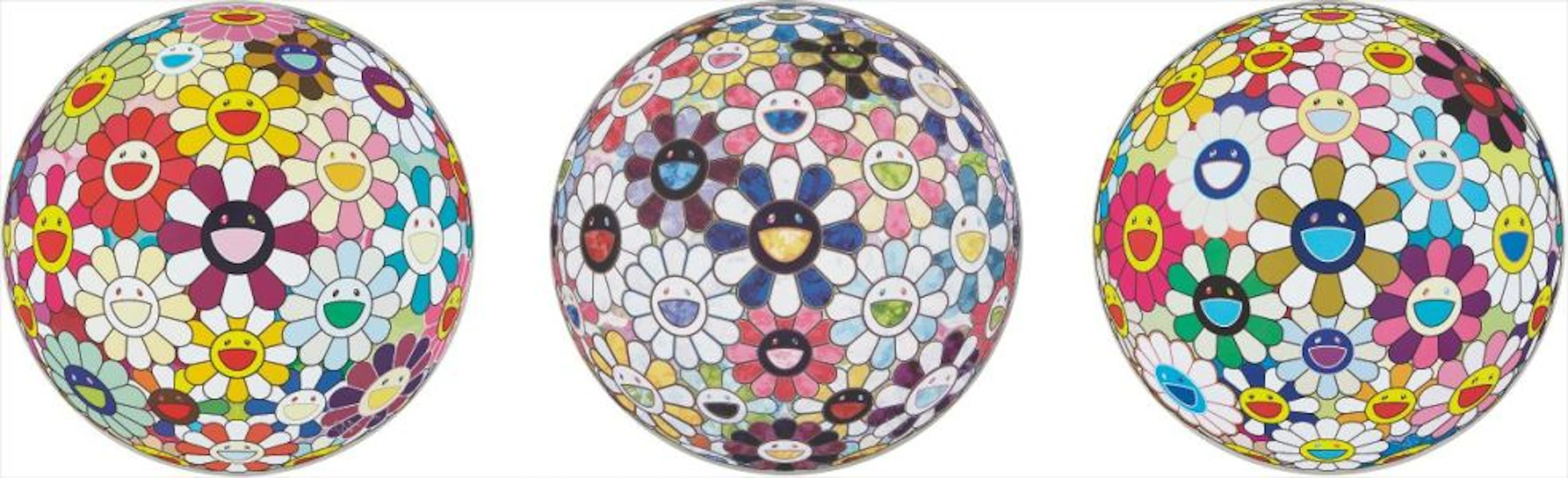 Flower Ball (3-D) Autumn 2004; Flowerball sexual Violet No.1 (3D); and Right There, The Breadth of the Human Heart, 2013 – Takashi Murakami