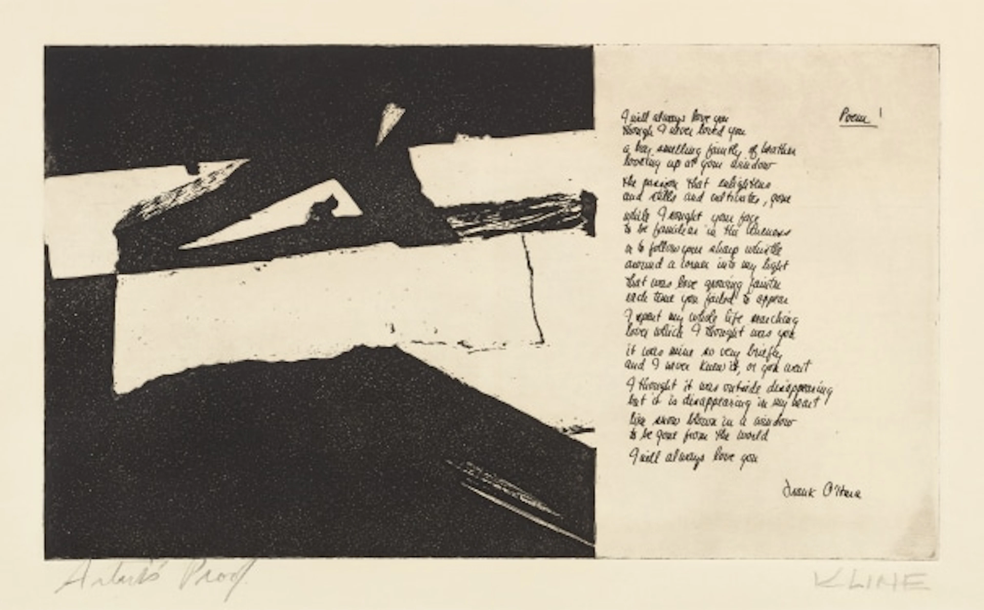 Franz Kline - I Will Always Love You, from 21 Etchings and Poems