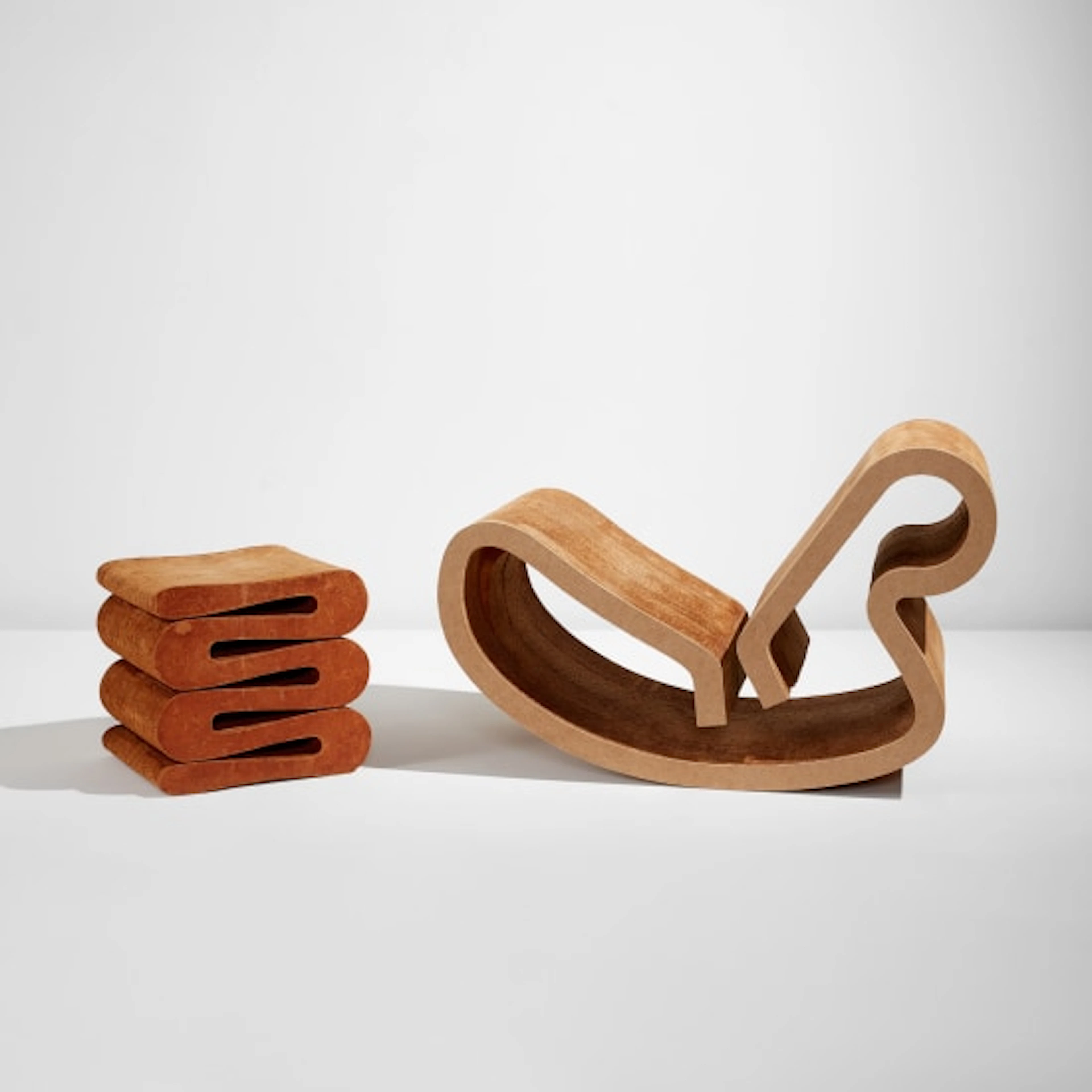 Frank Gehry - "Wiggle" stool and "Contour" rocker, from the "Easy Edges" series