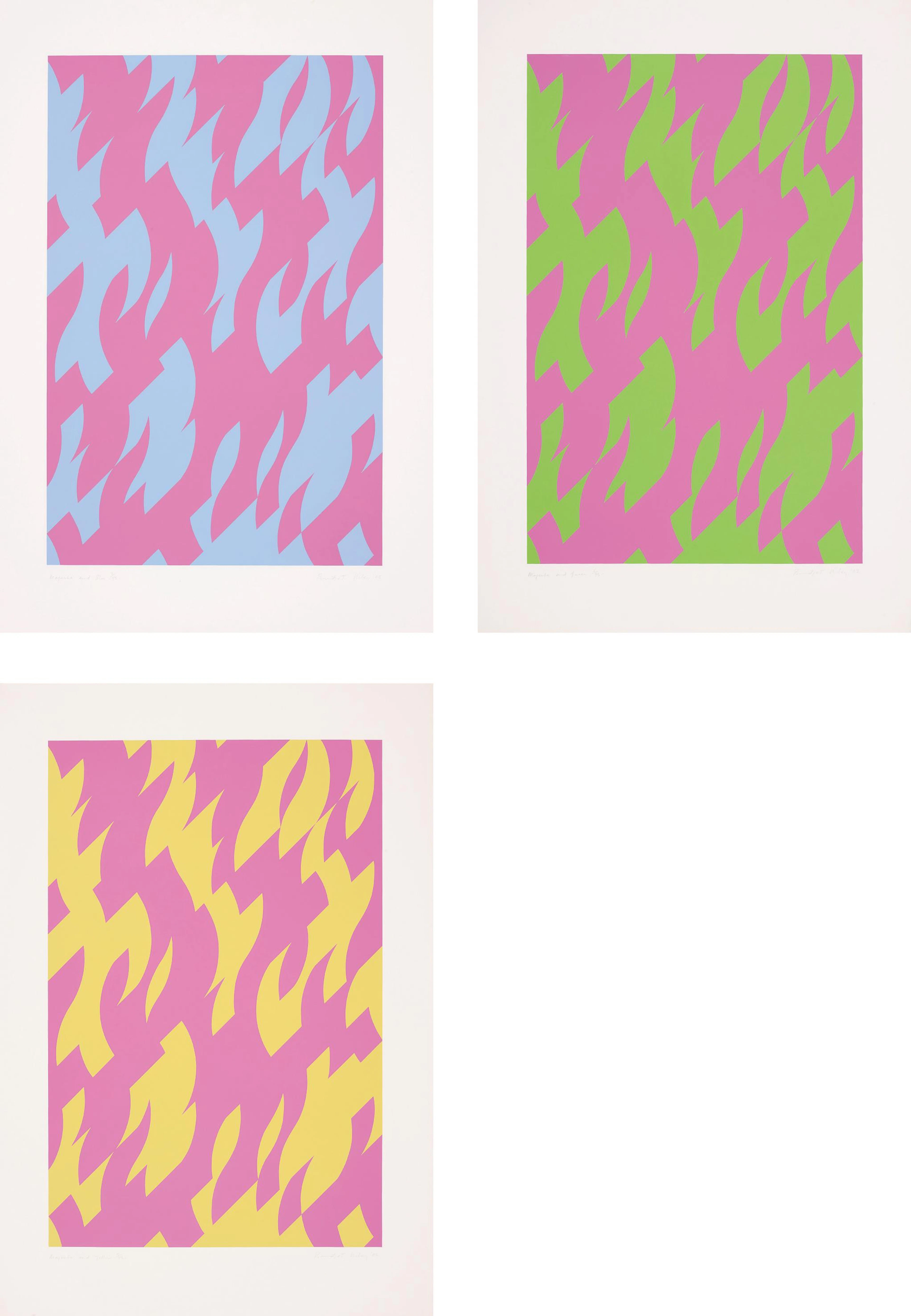 Magenta and Blue; Magenta and Green; and Magenta and Yellow, 2002 – Bridget Riley