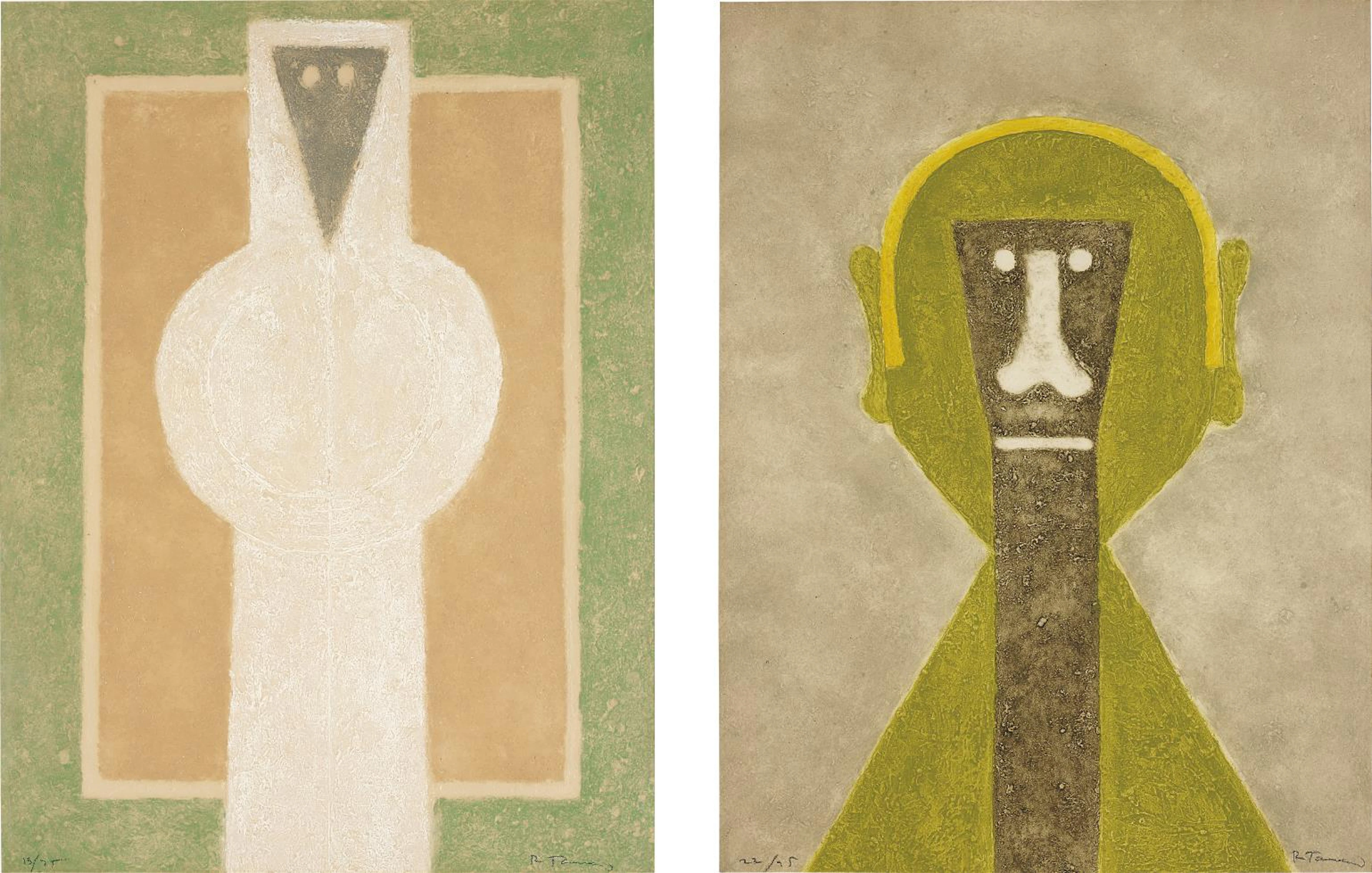 Personaje Blanco (White Person); and Cabeza en Amarillo (Head in Yellow), 1976 – Rufino Tamayo