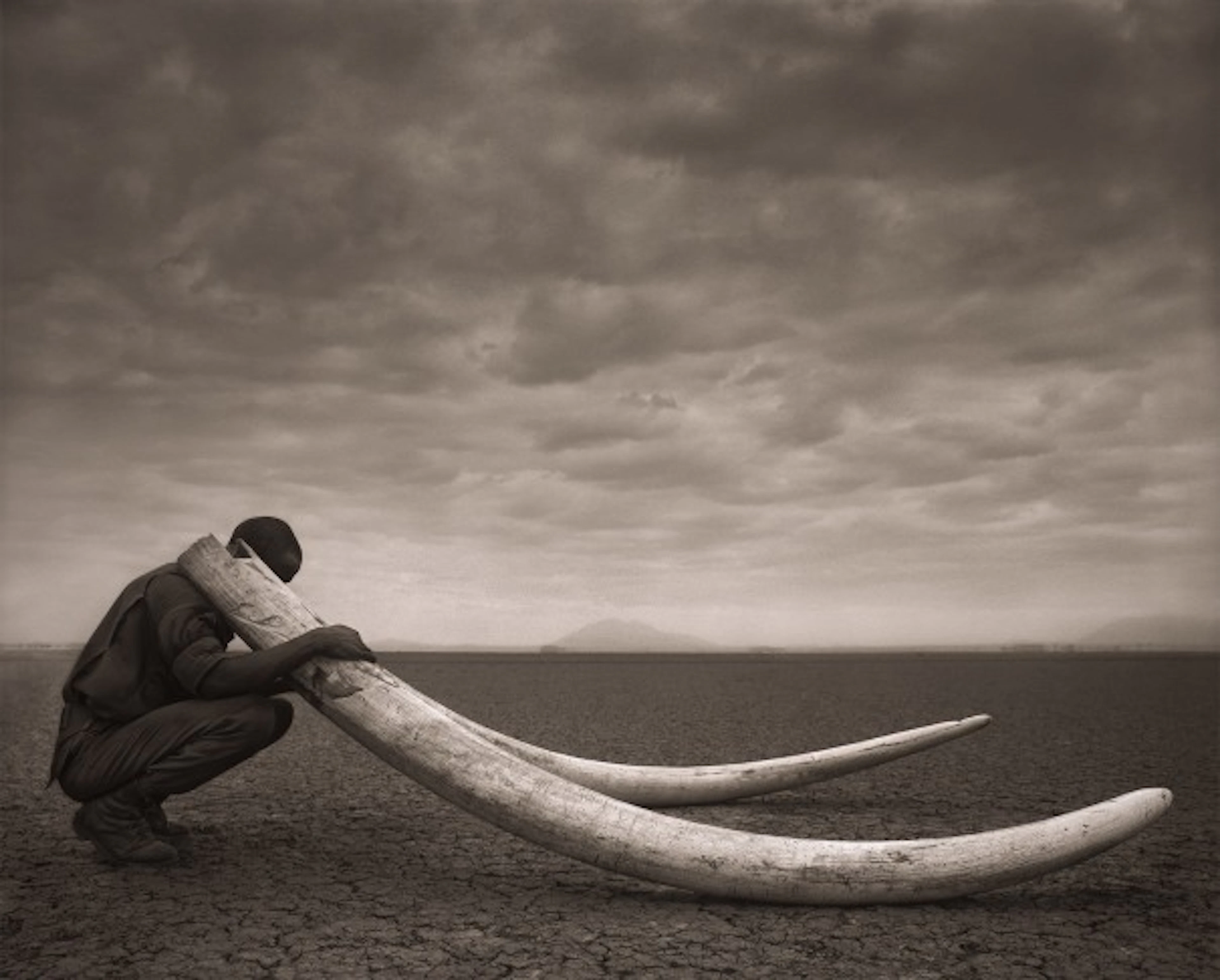Nick Brandt - Ranger With Tusks of Killed Elepha