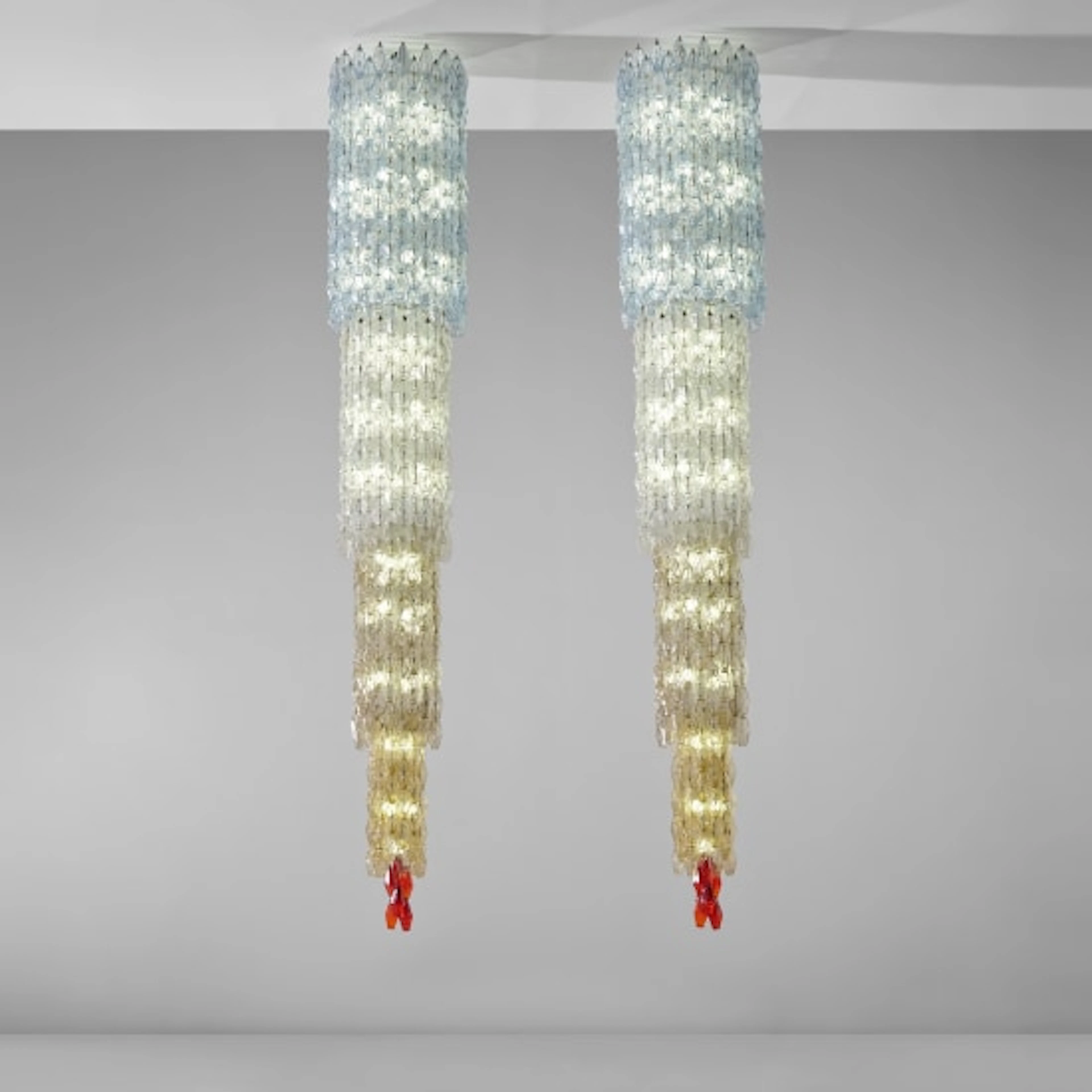 Venini - Custom pair of monumental 'Poliedri' ceiling lights