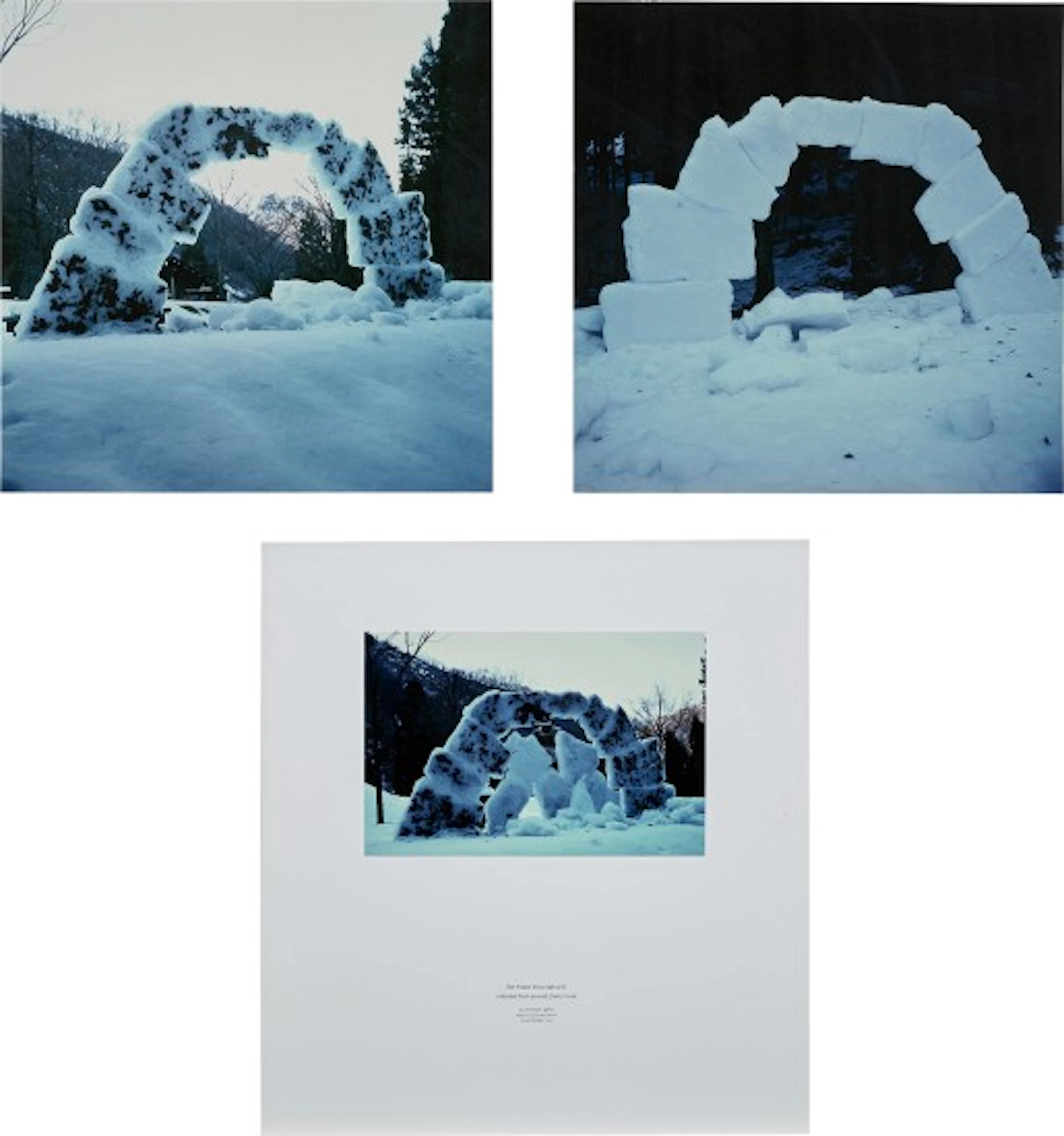 Andy Goldsworthy - Flat frozen snow slab arch collected from around cherry trees