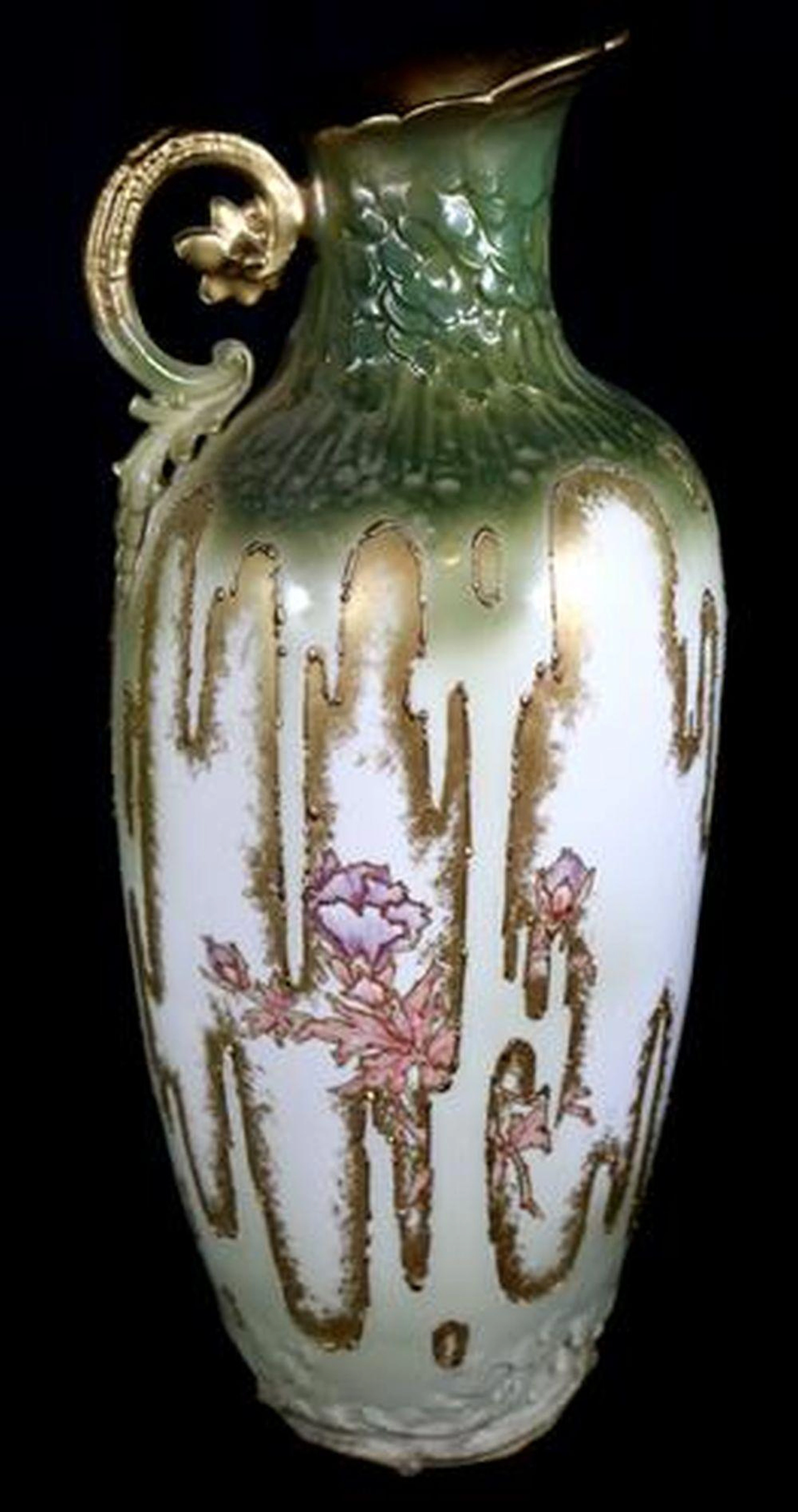 Large hand painted porcelain vase, 17 in. T.