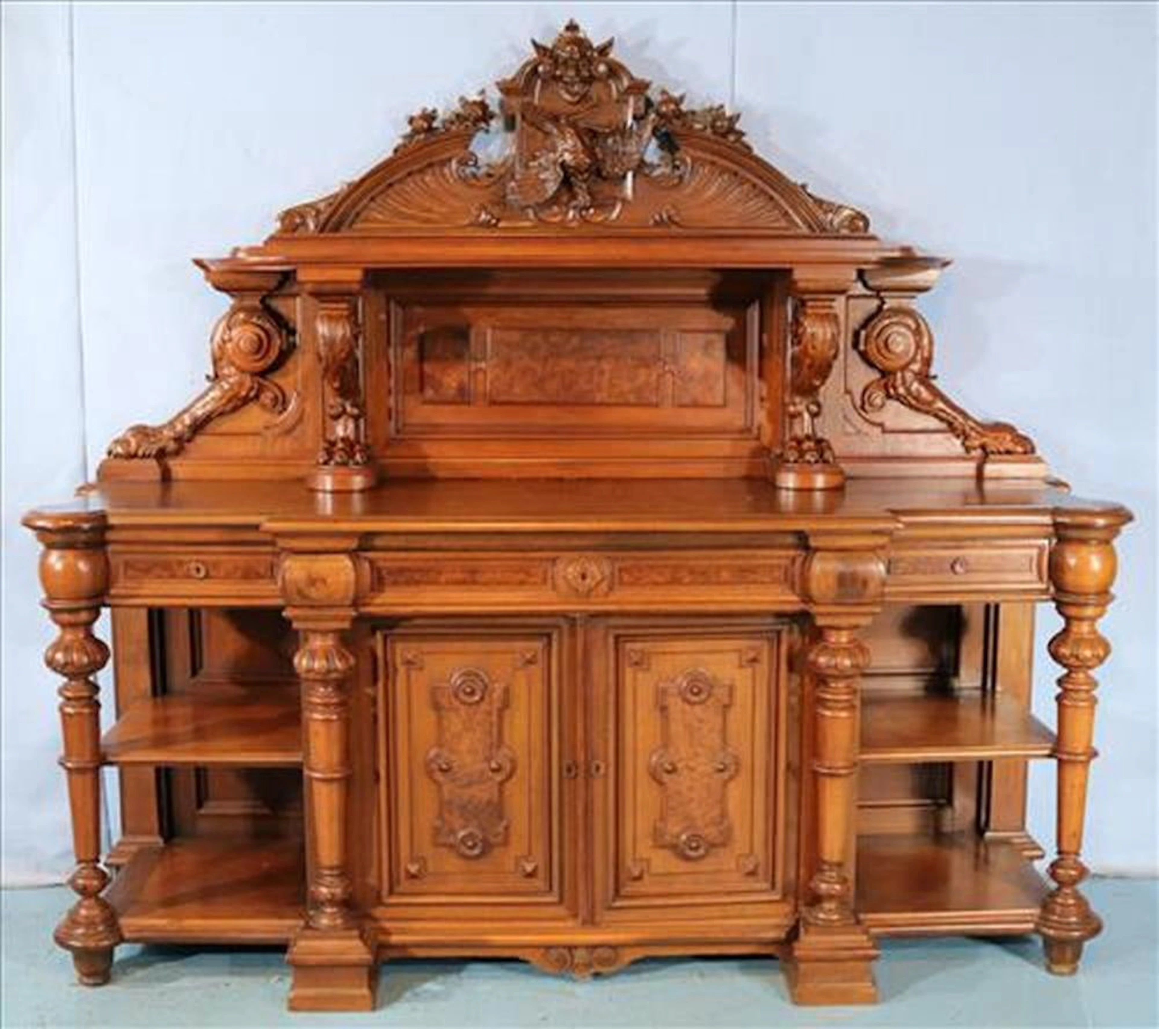 Solid walnut Victorian sideboard with carved lions
