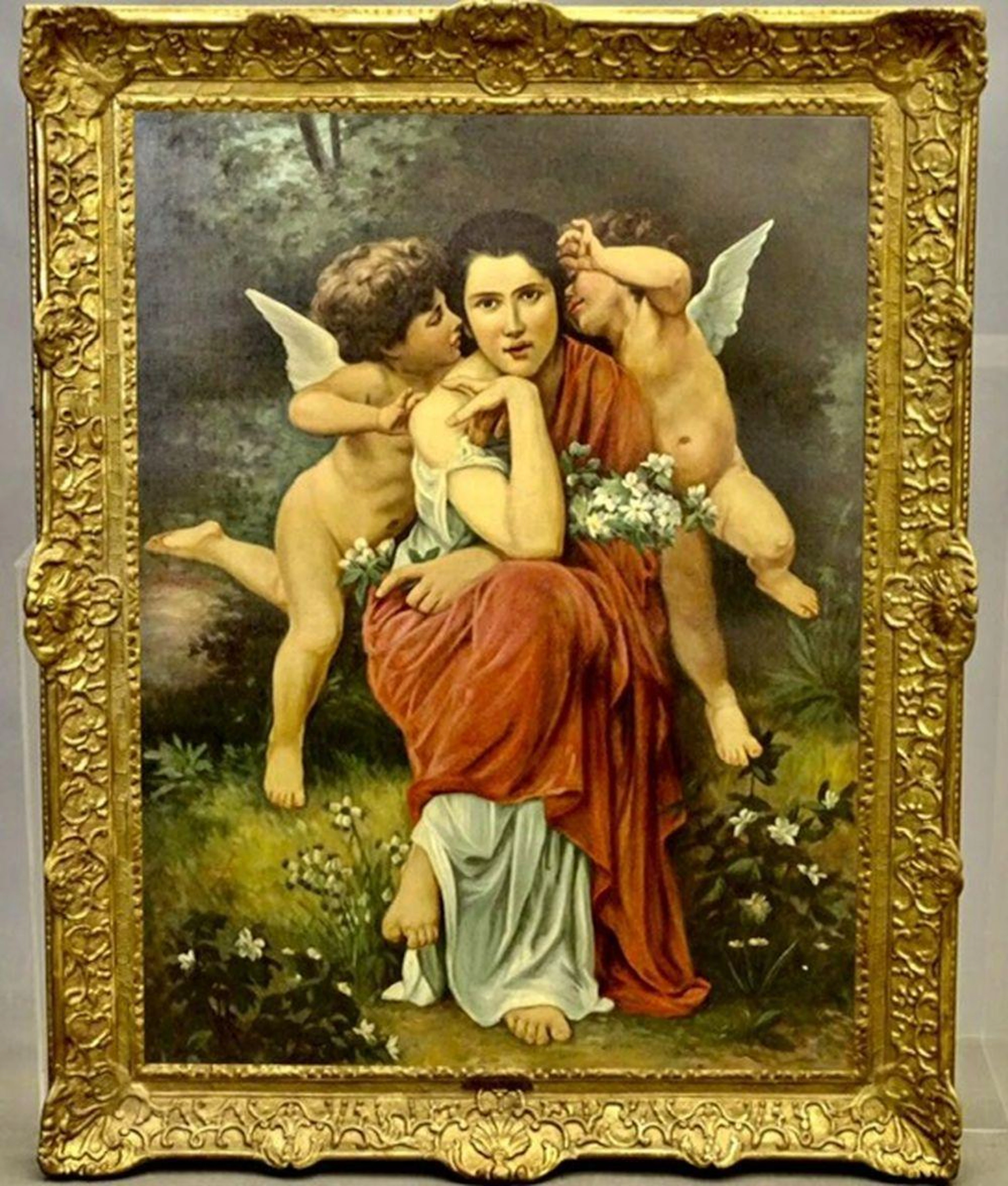 Stunning Large ANTIQUE Oil on Canvas