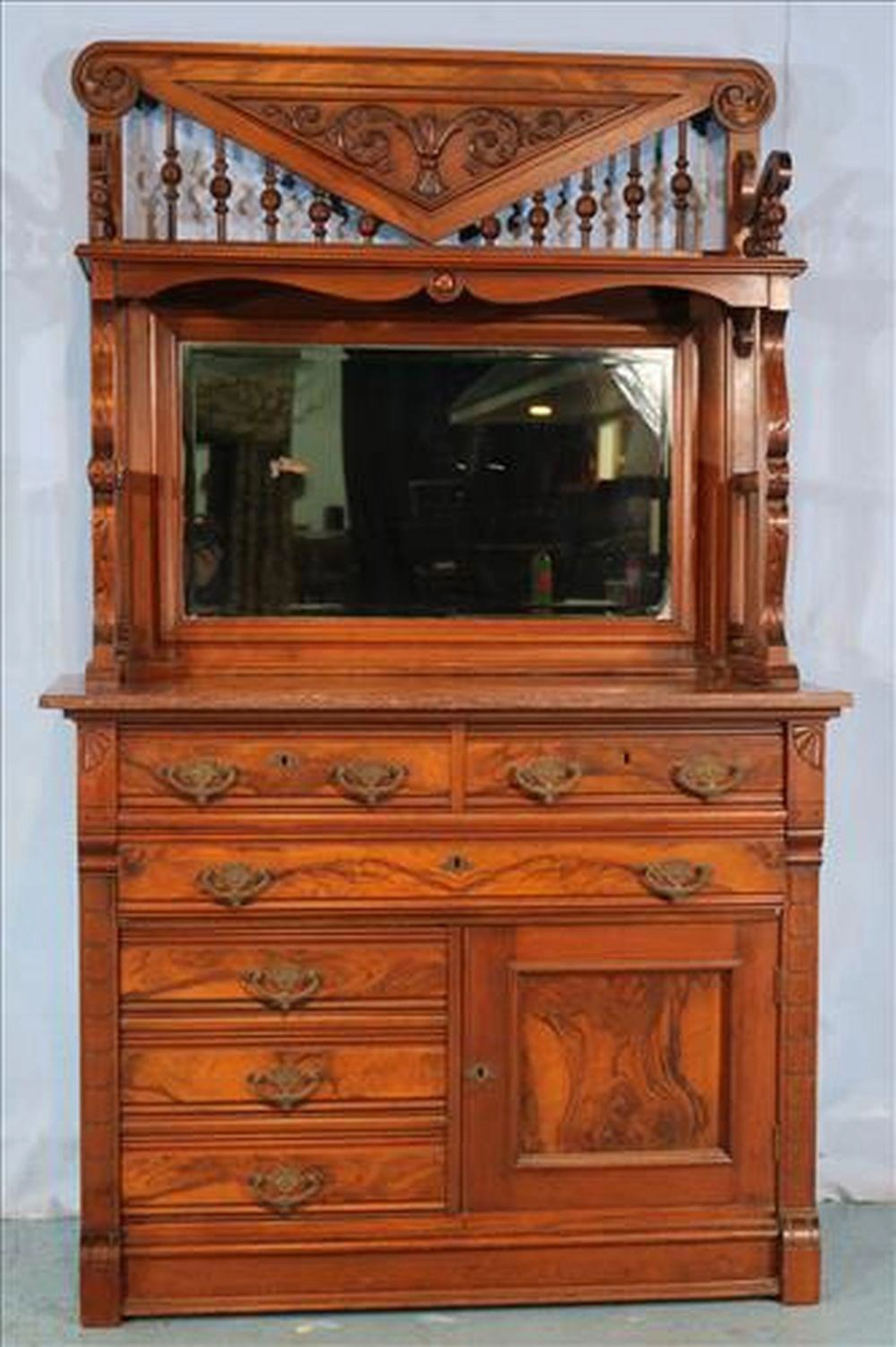 Late Victorian walnut sideboard with brown marble top